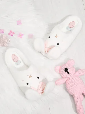 Rabbit Design Flat Slippers With Bow