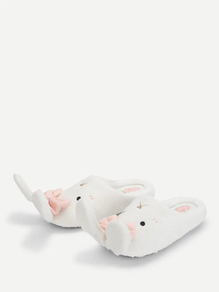 Rabbit Design Flat Slippers With Bow