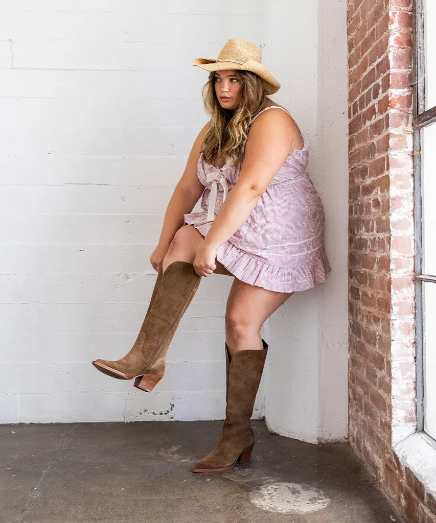 RAJ EXTRA WIDE CALF BOOTS BROWN SUEDE