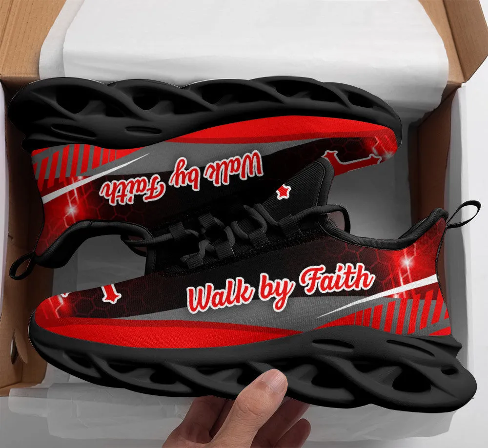 Red Jesus Walk By Faith Running Sneakers 3 Max Soul Shoes - Christian Shoes For Men And Women