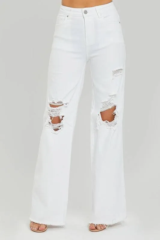 Risen High Rise Distressed Wide Leg Dad Jeans