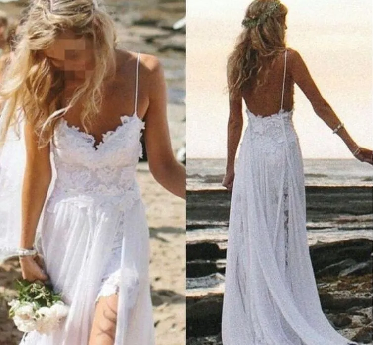 Romantic Sweetheart Chiffon Beach Wedding Dress with Lace PG201