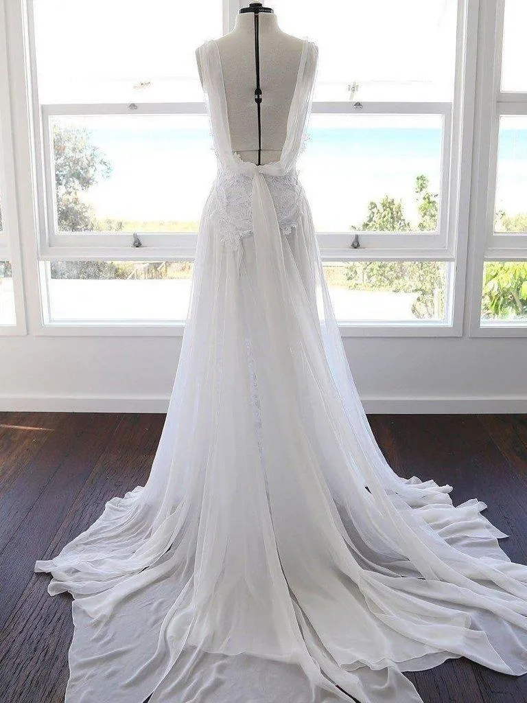 Romantic Sweetheart Chiffon Beach Wedding Dress with Lace PG201