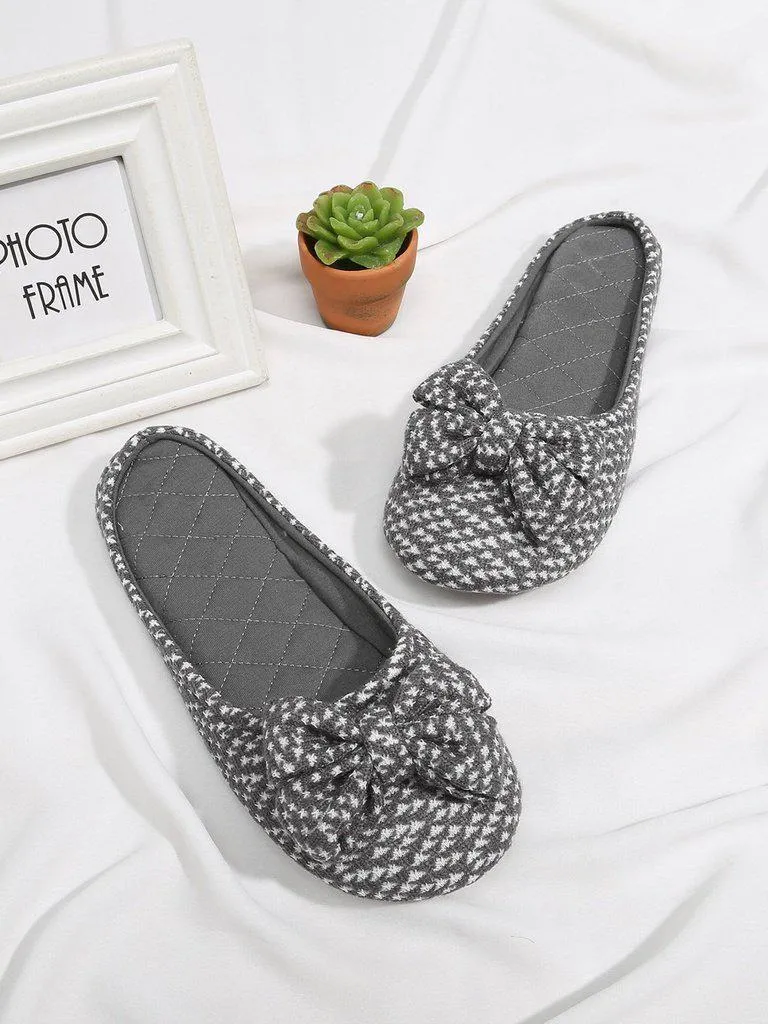 Round Toe Bow Design Flat Slippers