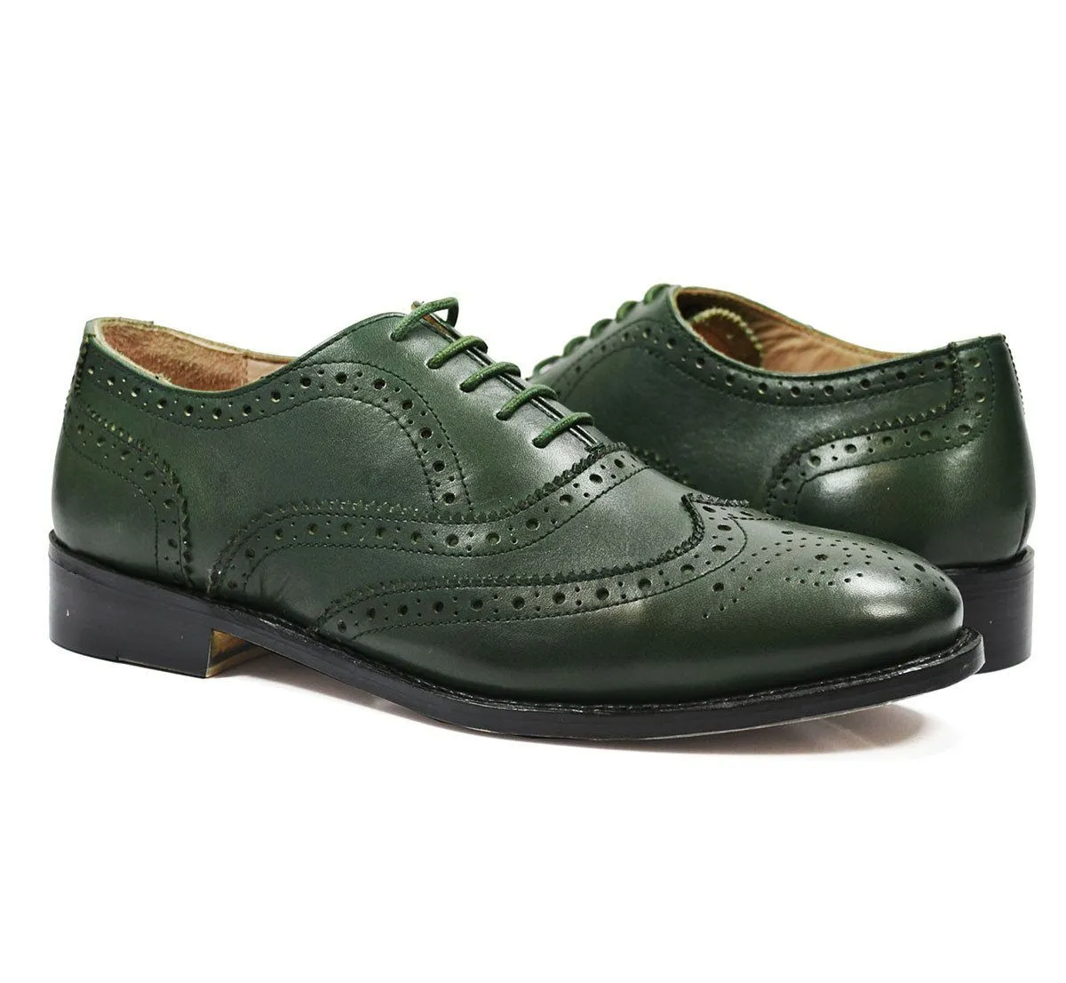 SEBASTIAN Full Brogue Oxford Leather Shoes in Pine Green