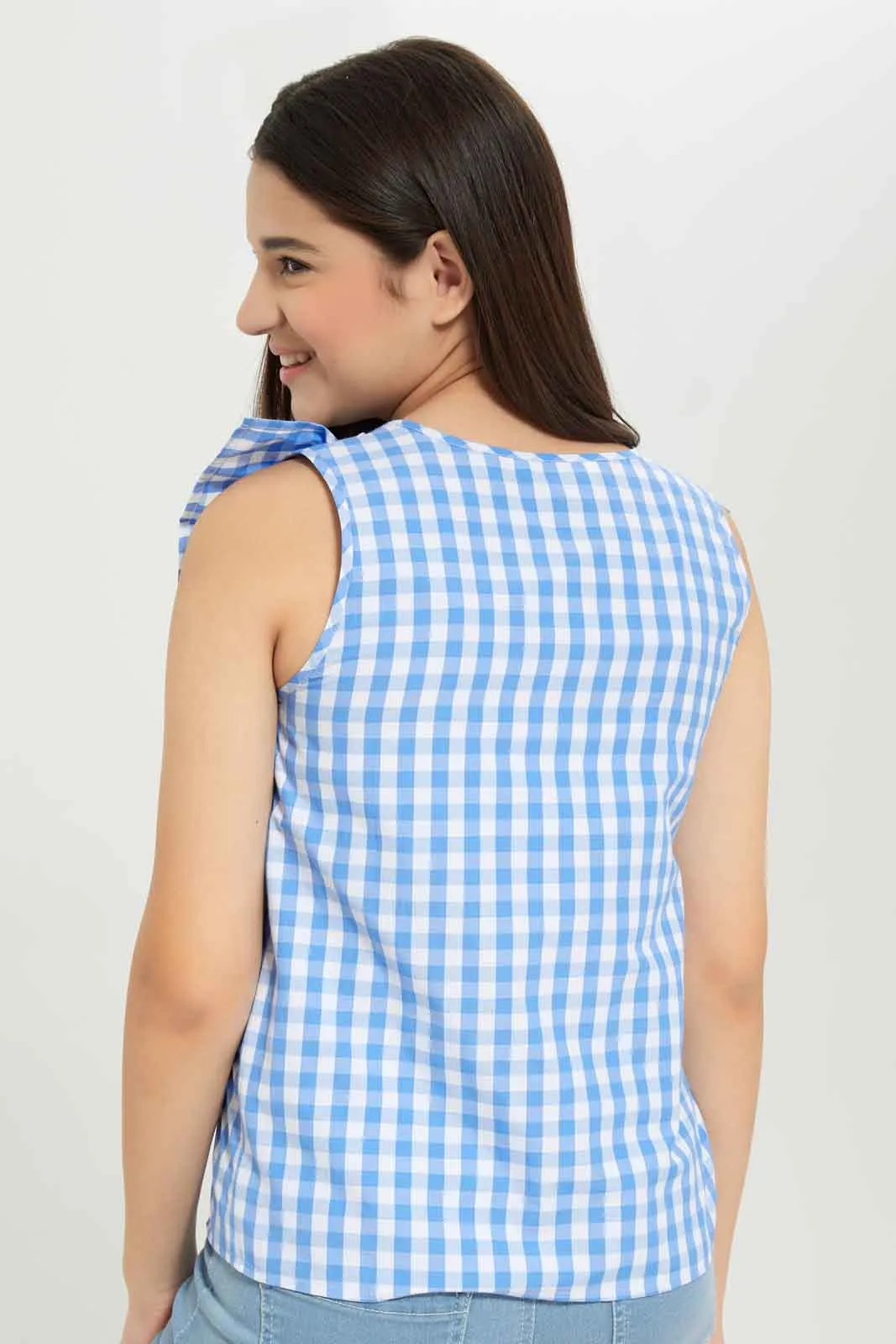 Senior Girls Blue And White Checkered Blouse