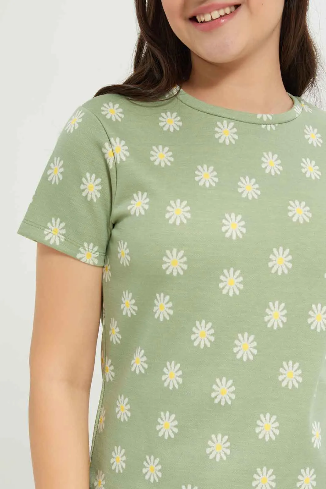 Senior Girls Green Floral Jacquard Top