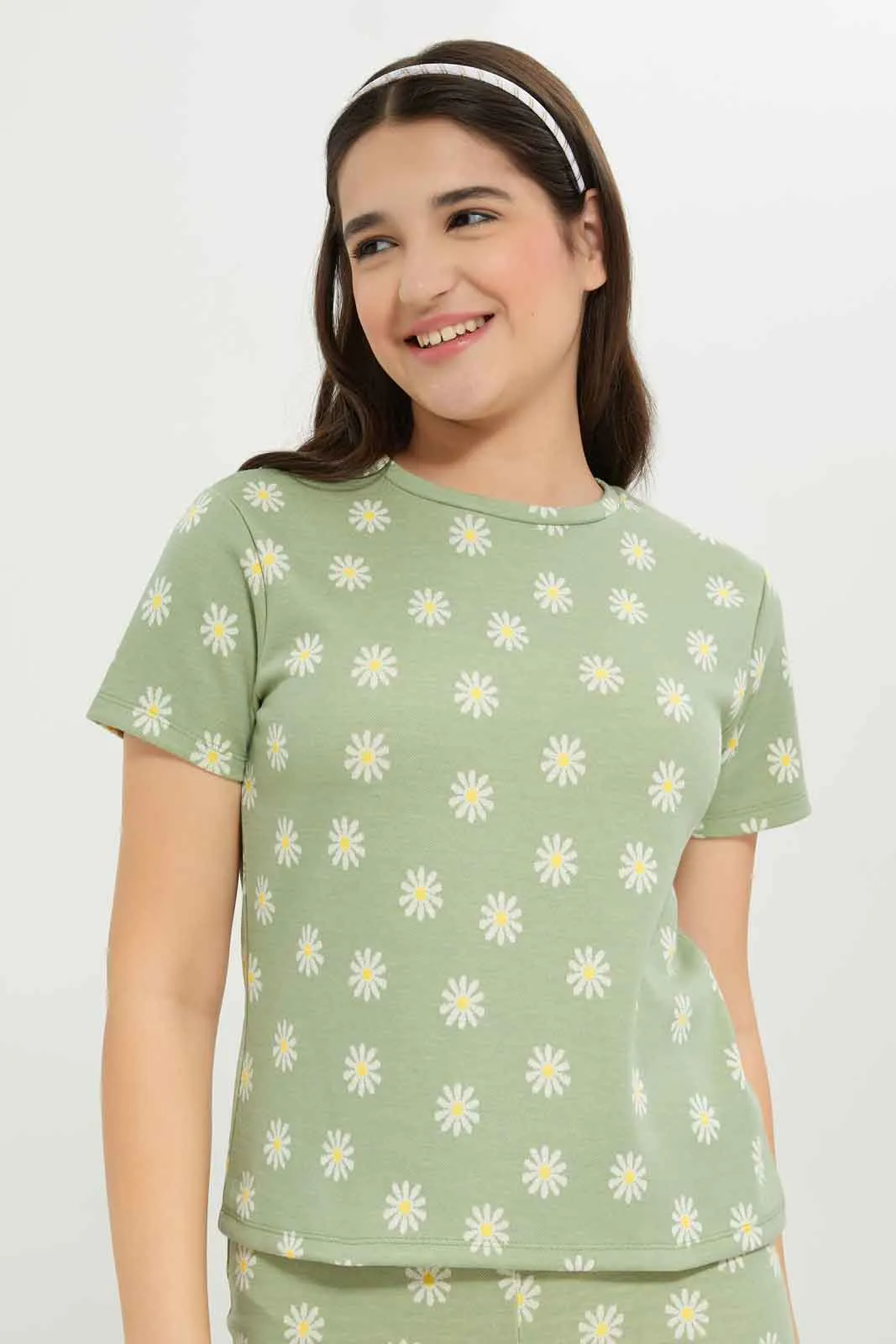 Senior Girls Green Floral Jacquard Top