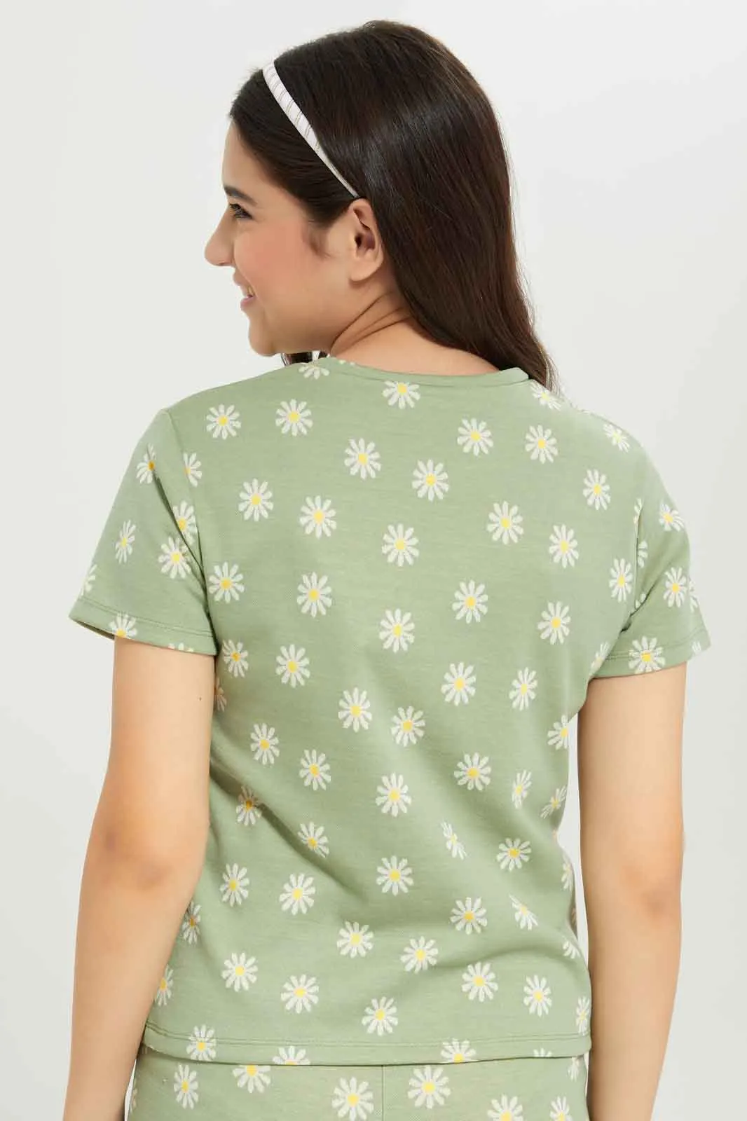 Senior Girls Green Floral Jacquard Top