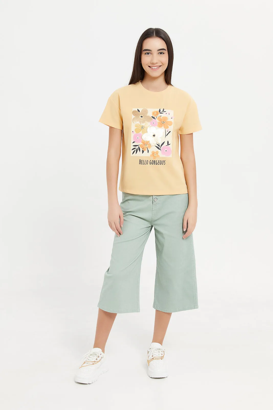 Senior Girls Yellow Sequins T-Shirt