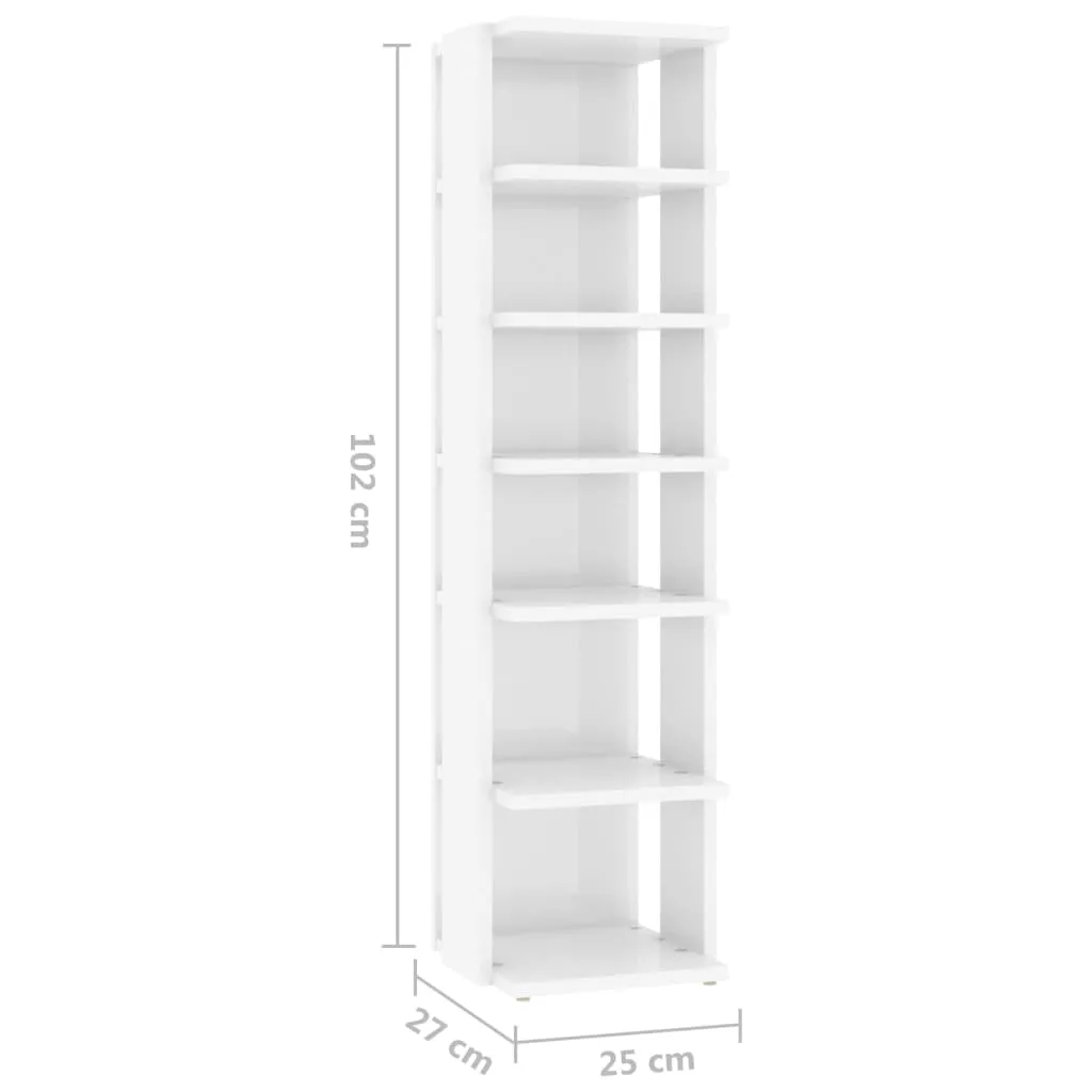 Shoe Cabinet High Gloss White 25x27x102 cm Chipboard