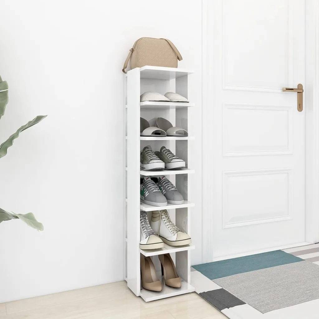 Shoe Cabinet High Gloss White 25x27x102 cm Chipboard