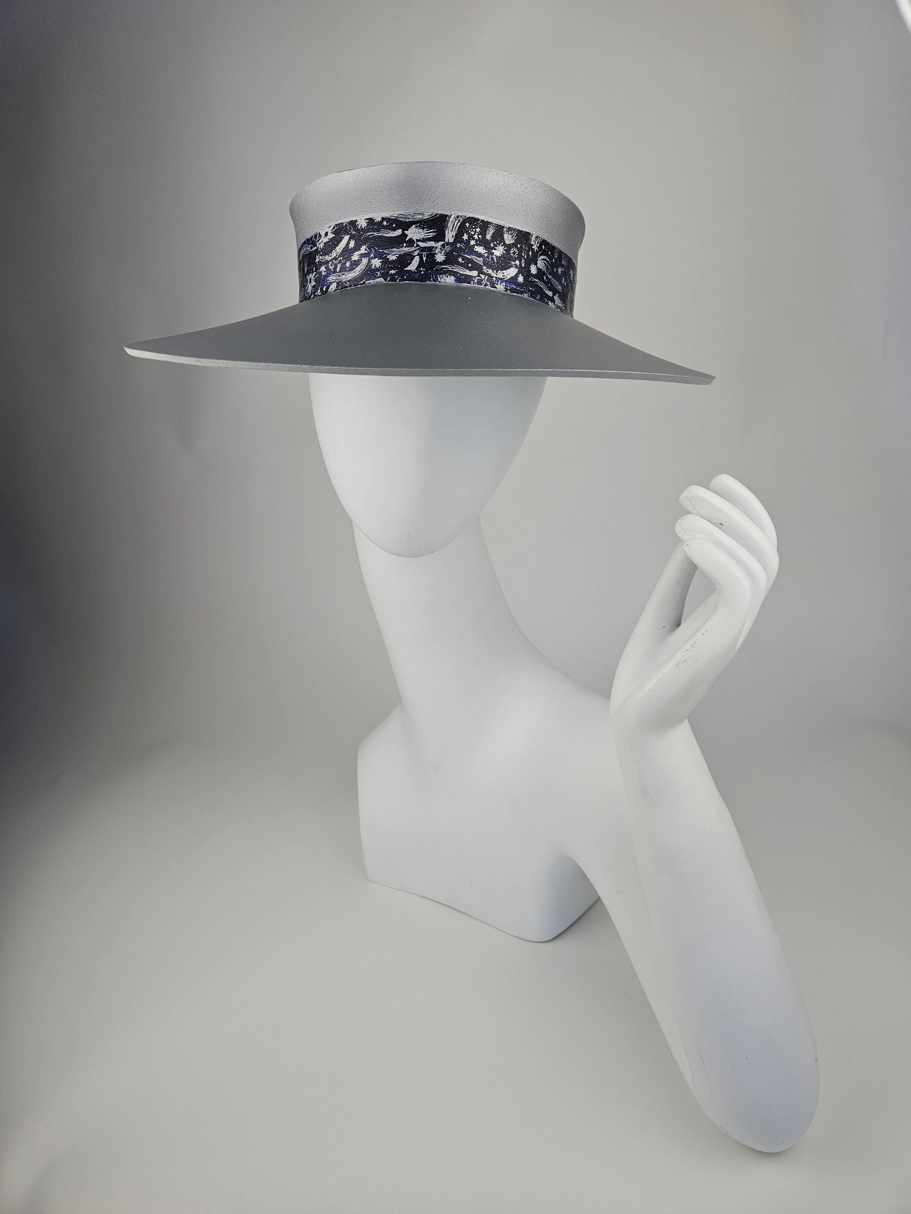 Silver "LadyEVA" Visor Hat with Dark Blue and Silver Celestial Themed Band