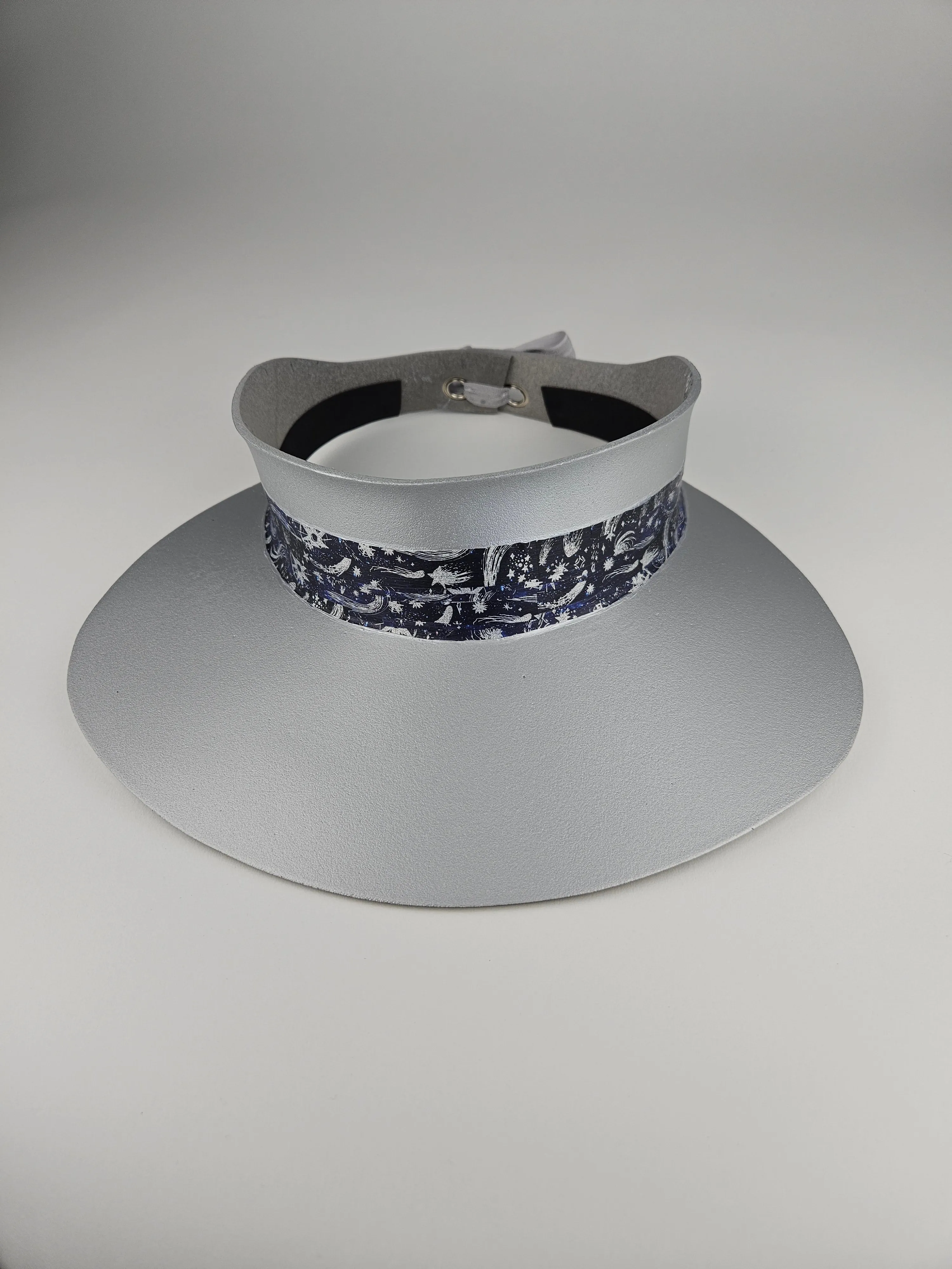 Silver "LadyEVA" Visor Hat with Dark Blue and Silver Celestial Themed Band