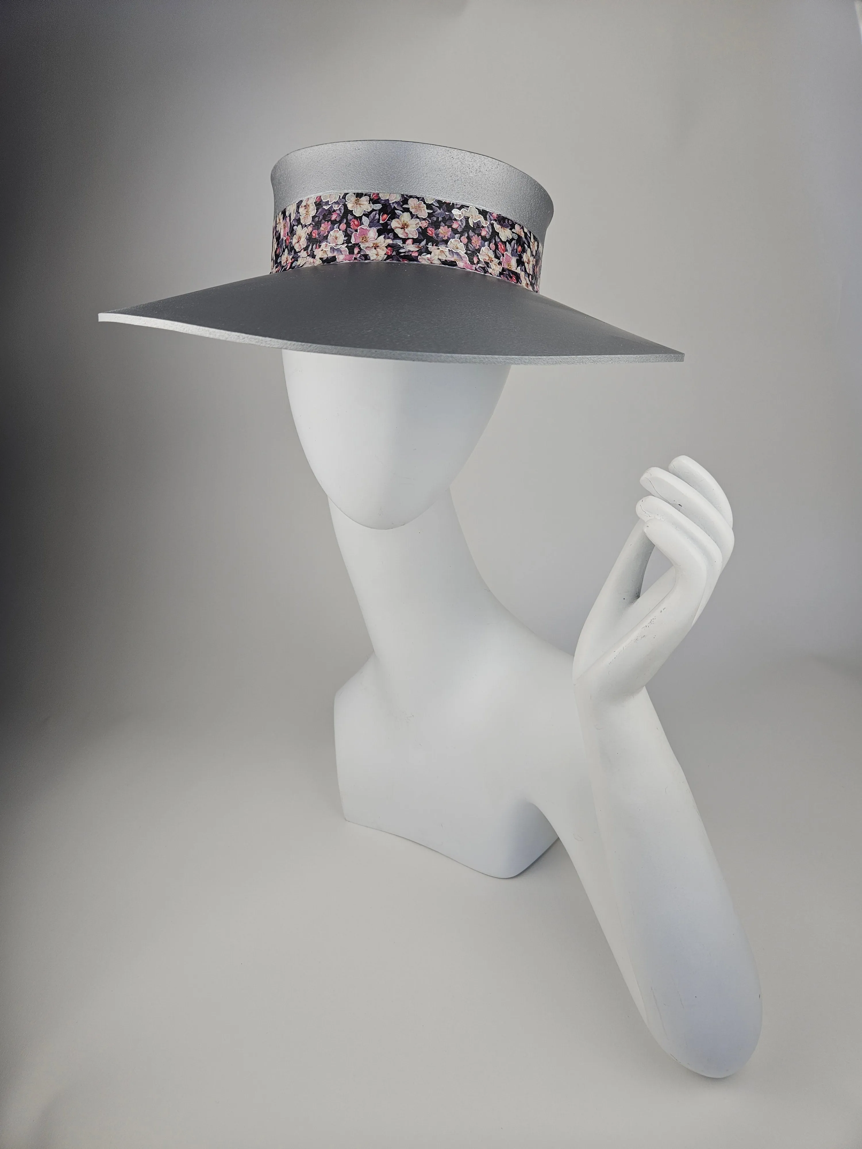 Silver "LadyEVA" Visor Hat with Lovely Dark Floral Band