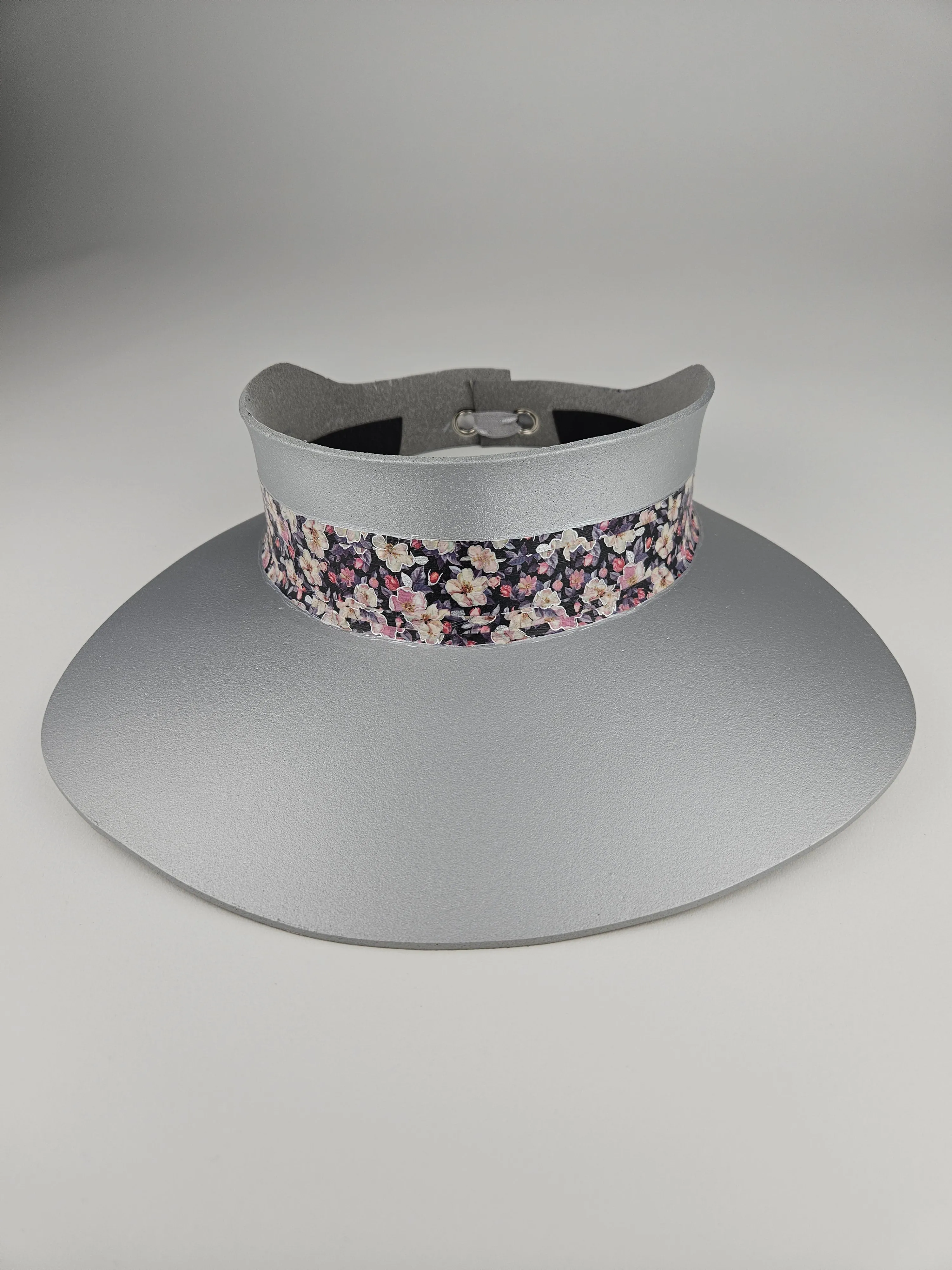 Silver "LadyEVA" Visor Hat with Lovely Dark Floral Band