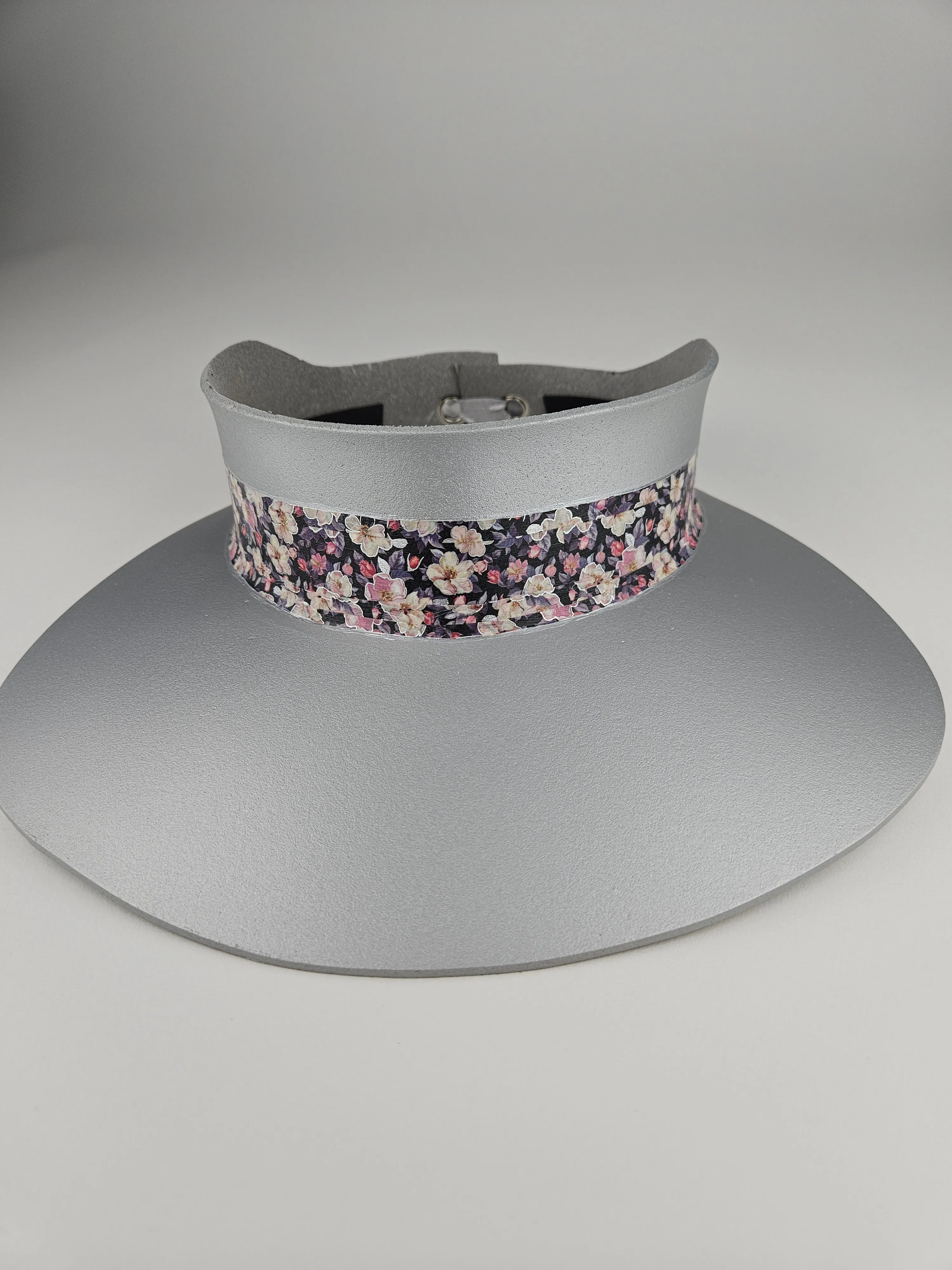 Silver "LadyEVA" Visor Hat with Lovely Dark Floral Band