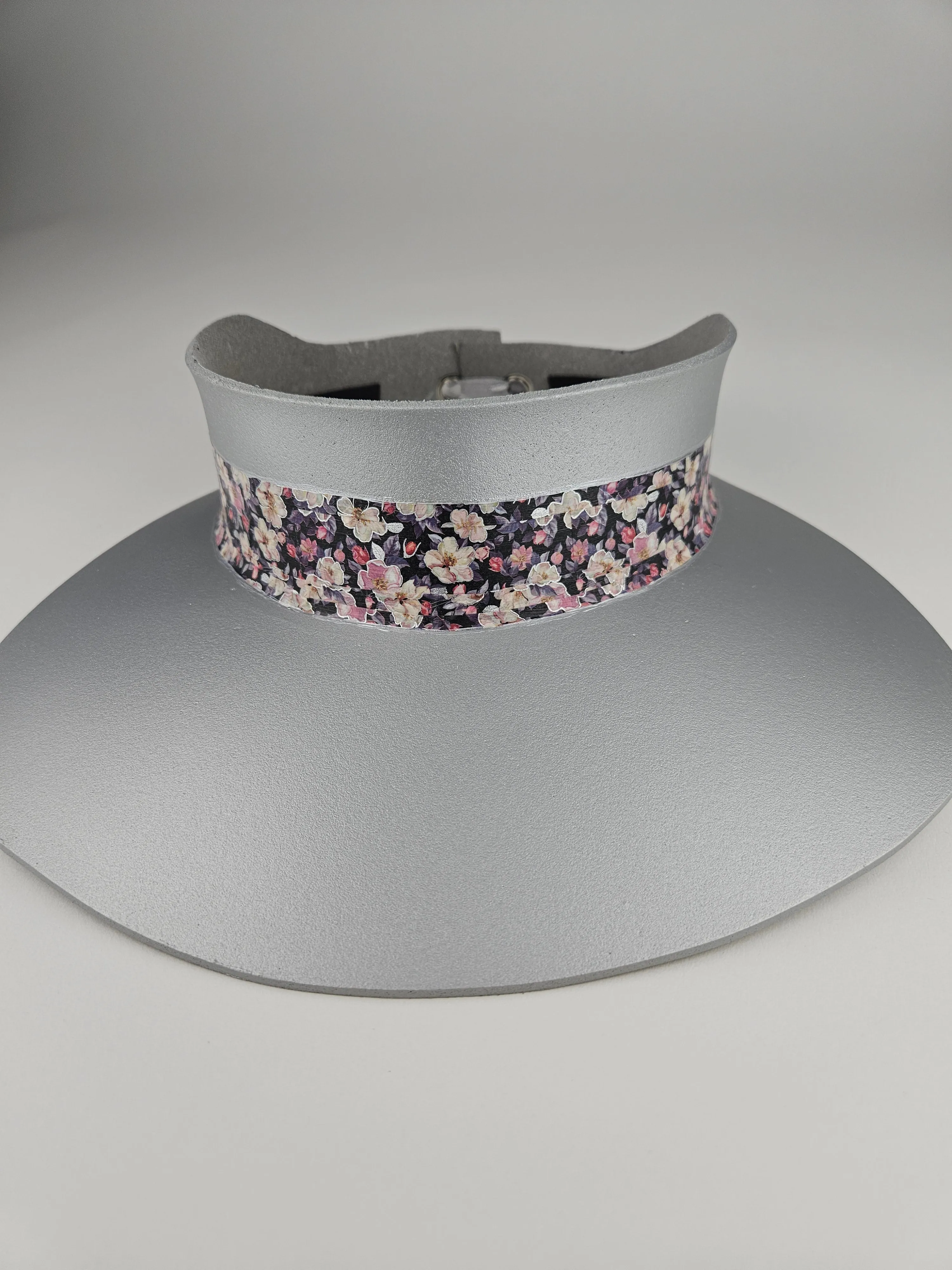 Silver "LadyEVA" Visor Hat with Lovely Dark Floral Band