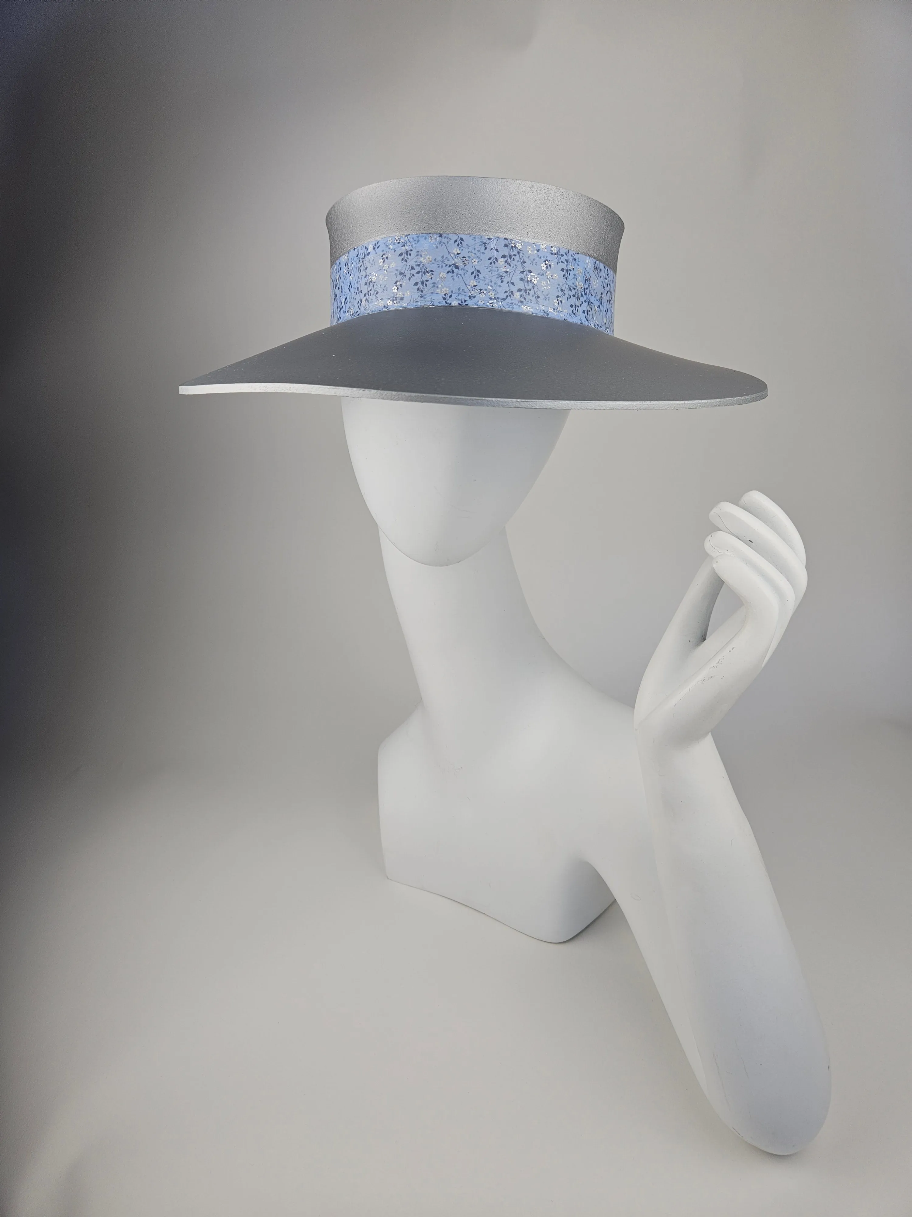 Silver "LadyEVA" Visor Hat with Lovely Light Blue Floral Band