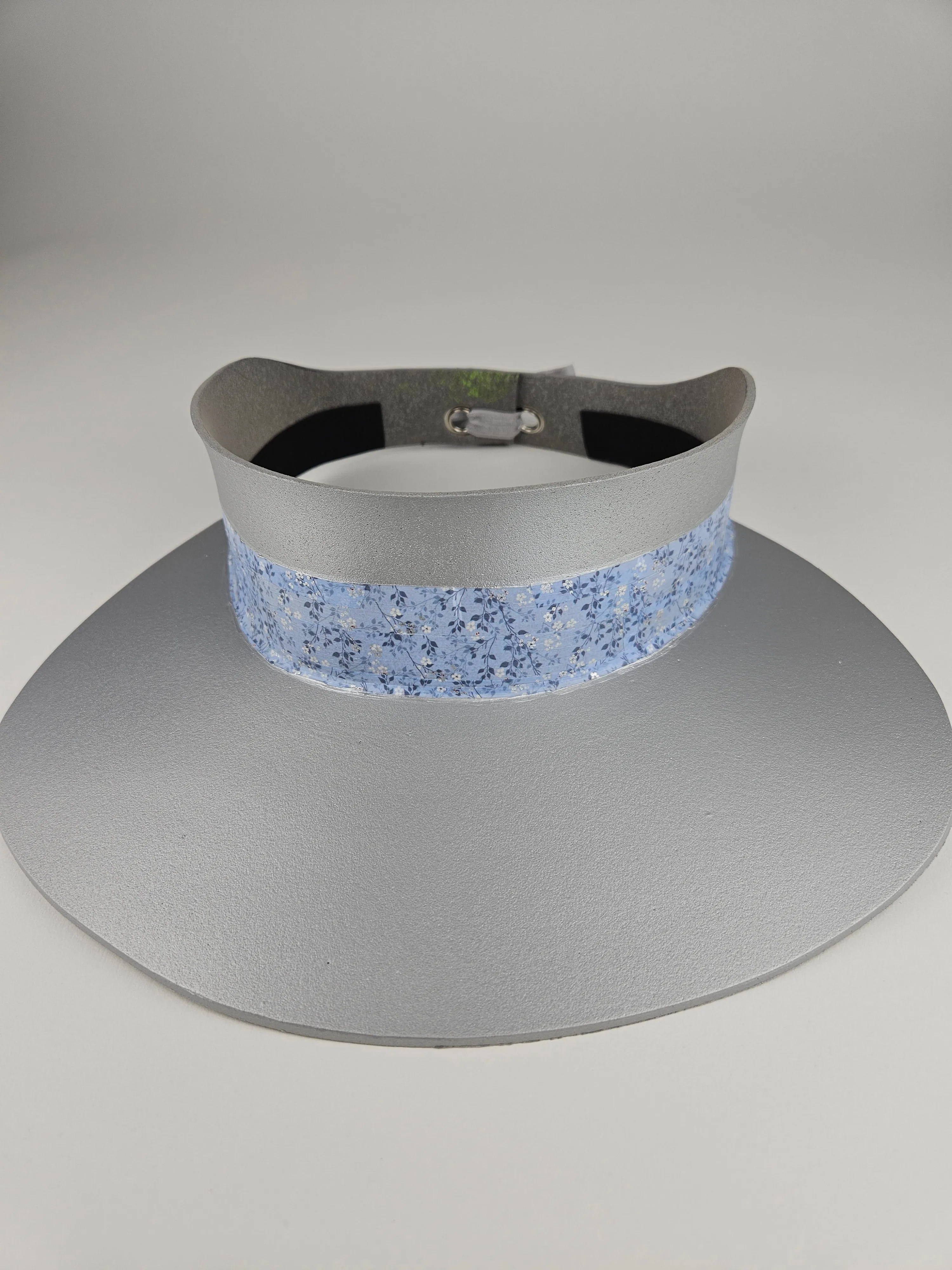 Silver "LadyEVA" Visor Hat with Lovely Light Blue Floral Band