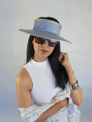 Silver "LadyEVA" Visor Hat with Lovely Light Blue Floral Band