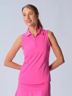 Sleeveless Zip Polo in Hot Pink