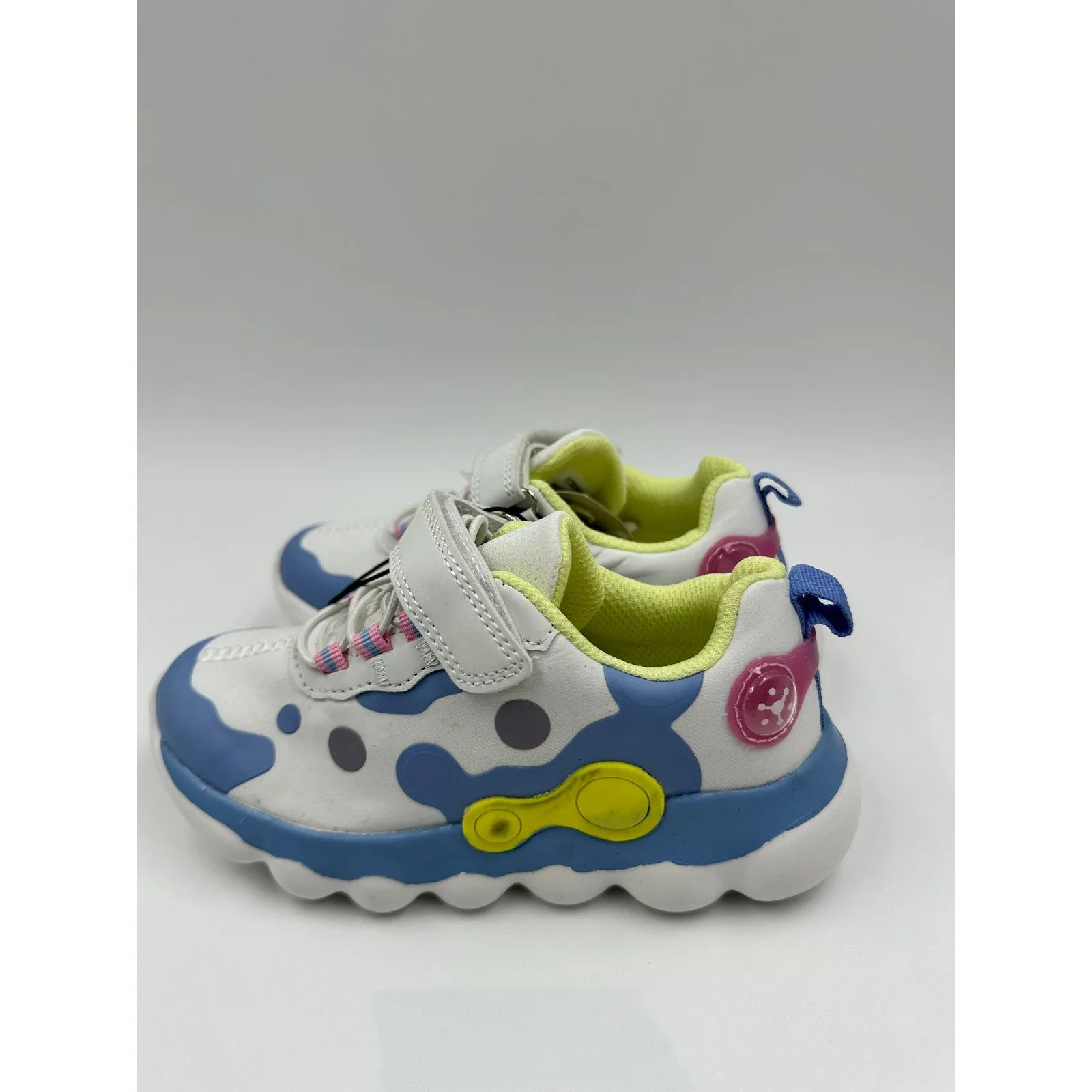 Small Kid/Toddler 11, White Sneakers w/ Blue, Pink & Yellow Accents with Straps