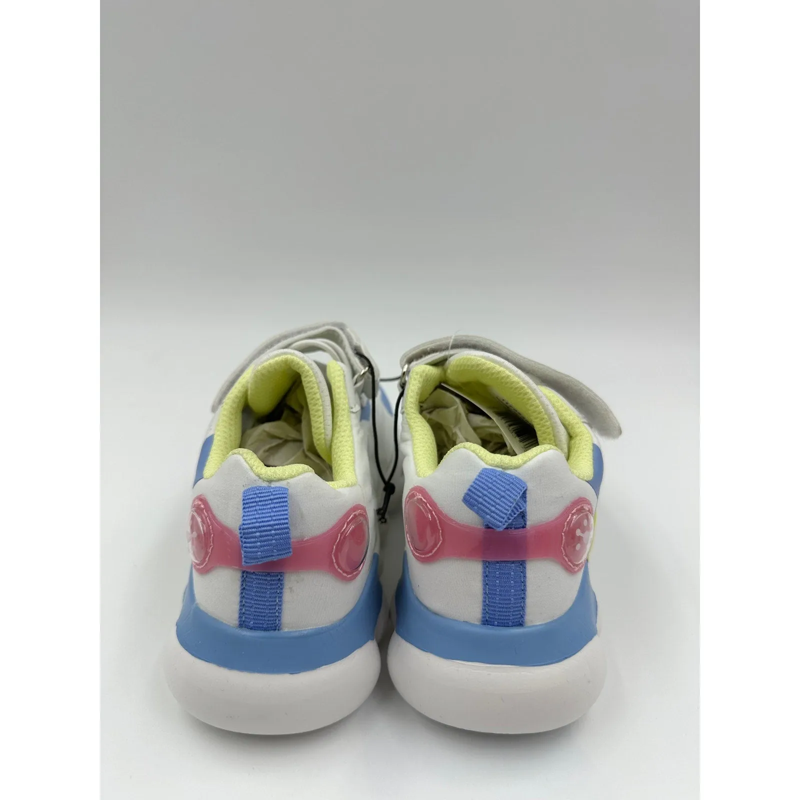 Small Kid/Toddler 11, White Sneakers w/ Blue, Pink & Yellow Accents with Straps