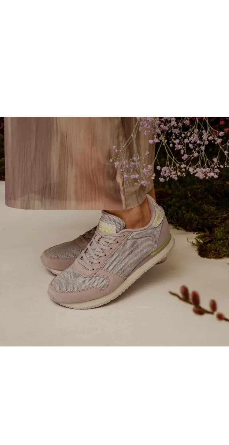 Sneakers med tekstil og læder smoked lavender