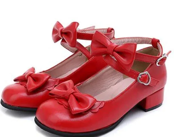 Sohiwoo Japanese sweet lolita shoes round head thick heel cute bowknot one-word buckle kawaii shoes cosplay princess women shoes loli