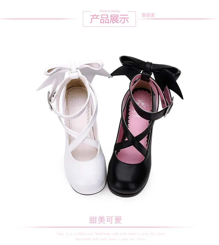 Sohiwoo Thick heel cute bowknot kawaii shoes daily loli cos women shoes anime cosplay princess maid sweet lolita shoes round head