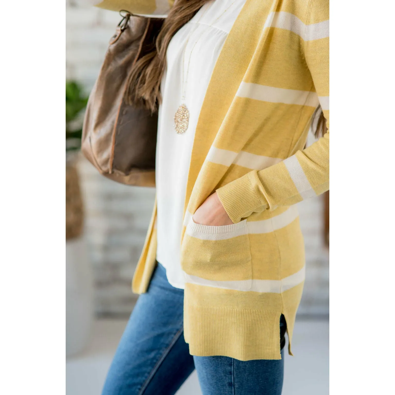 Solid Trim Stripe Cardigan