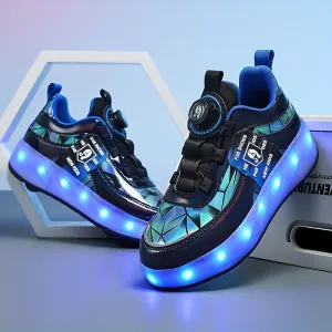 Stylish Unisex LED Light Up Roller Shoes - Comfy Detachable Wheel Skate Sneakers with Rotating Buckle, Breathable Mesh Panels, and Durable Outsoles for Active Boys and Girls