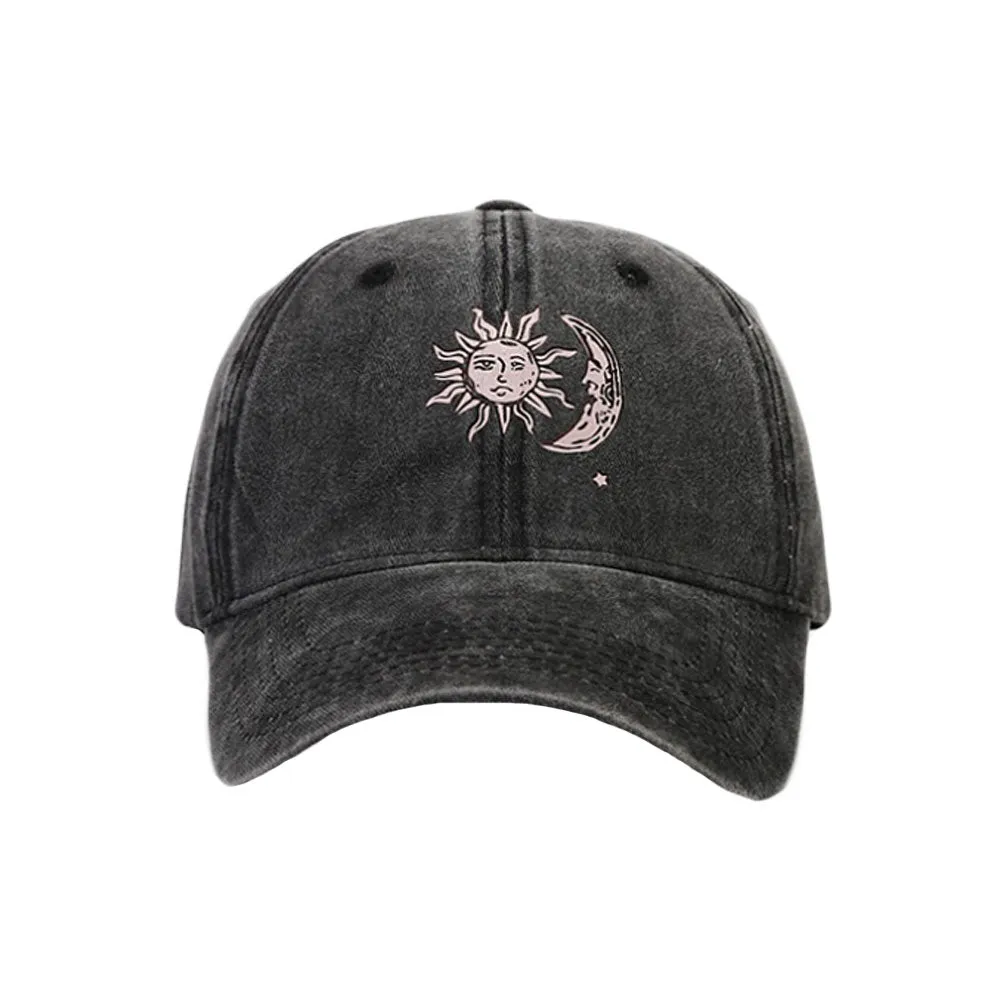 Sun and Moon Embroidery Low Profile Vintage Washed Cotton Baseball Cap Adjustable Dad Hat YZ10146