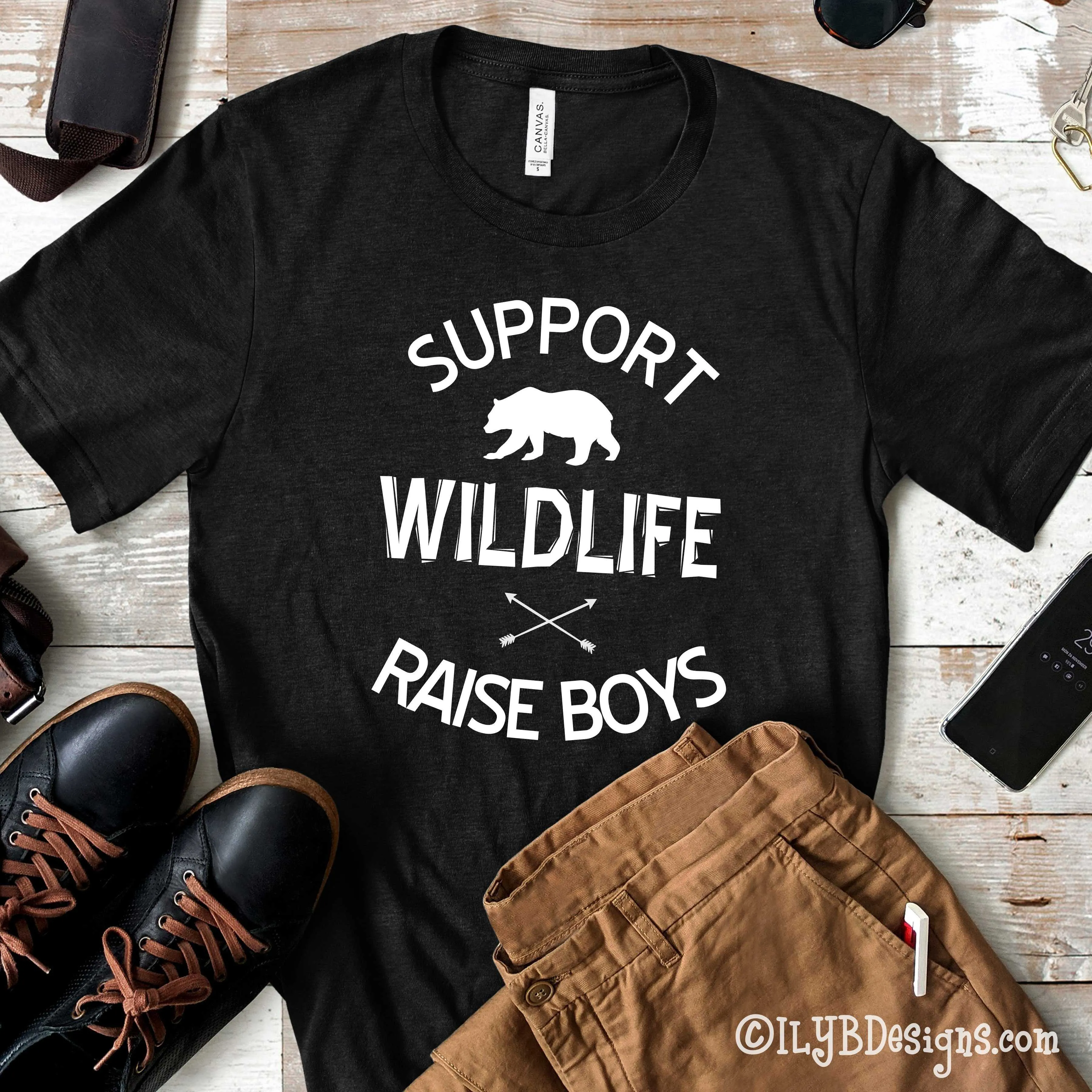 Support Wildlife Raise Boys Men's T shirt - Dad Shirt Sayings - Dad T shirts - Funny Dad Shirt