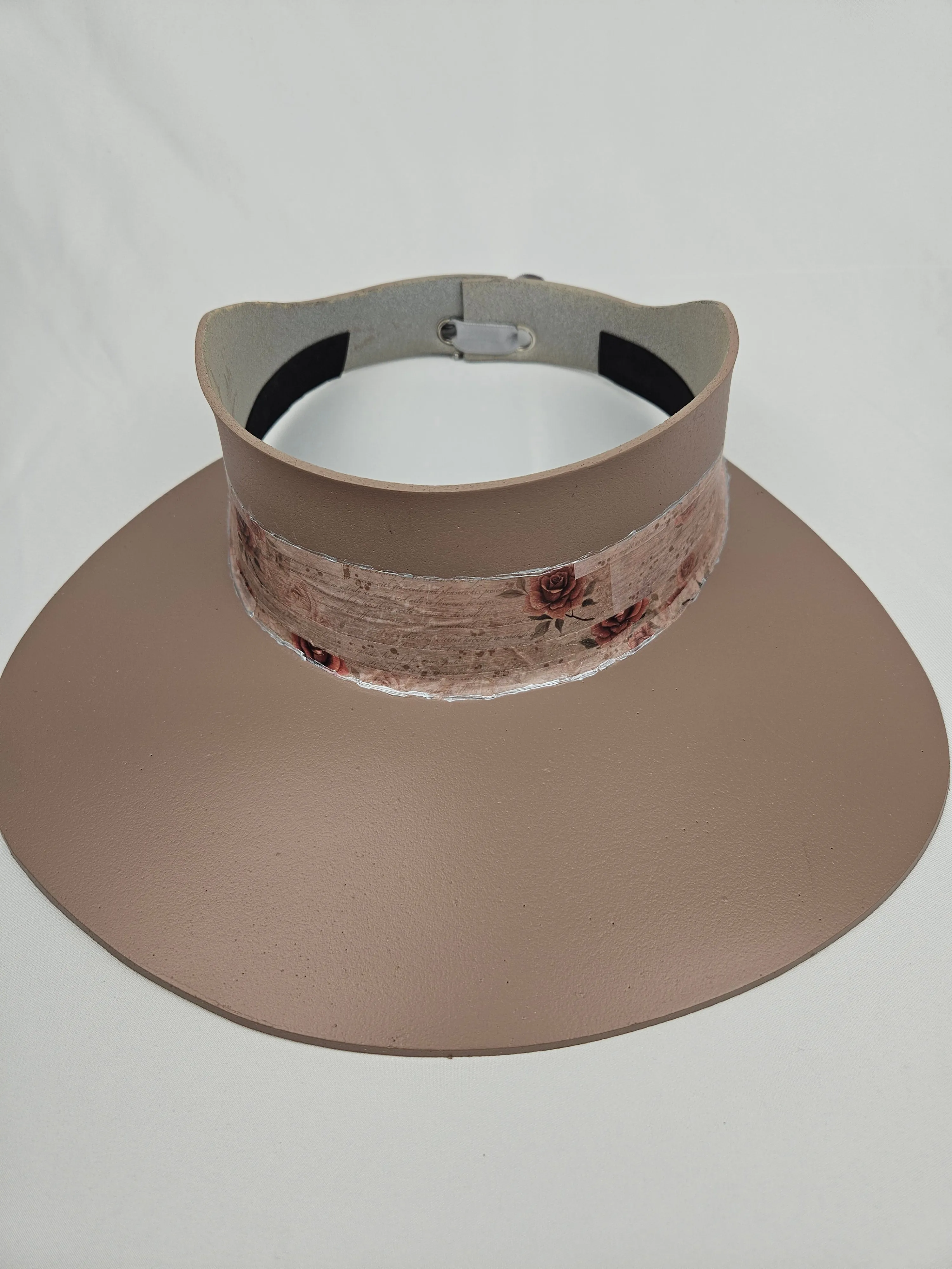 Tall Brown "LadyEVA" Visor Hat with Delicate Burgundy Floral Band