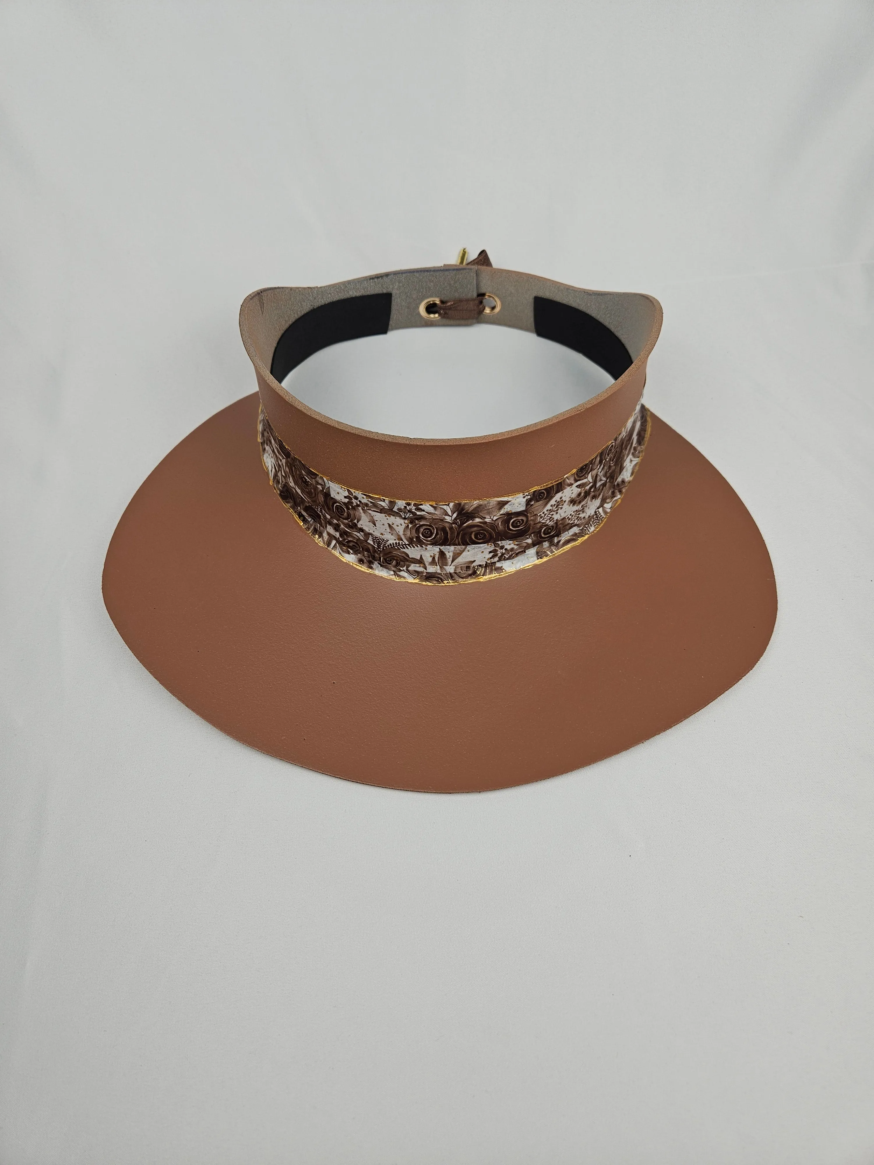 Tall Brown "LadyEVA" Visor Hat with Earthy Brown Floral Band