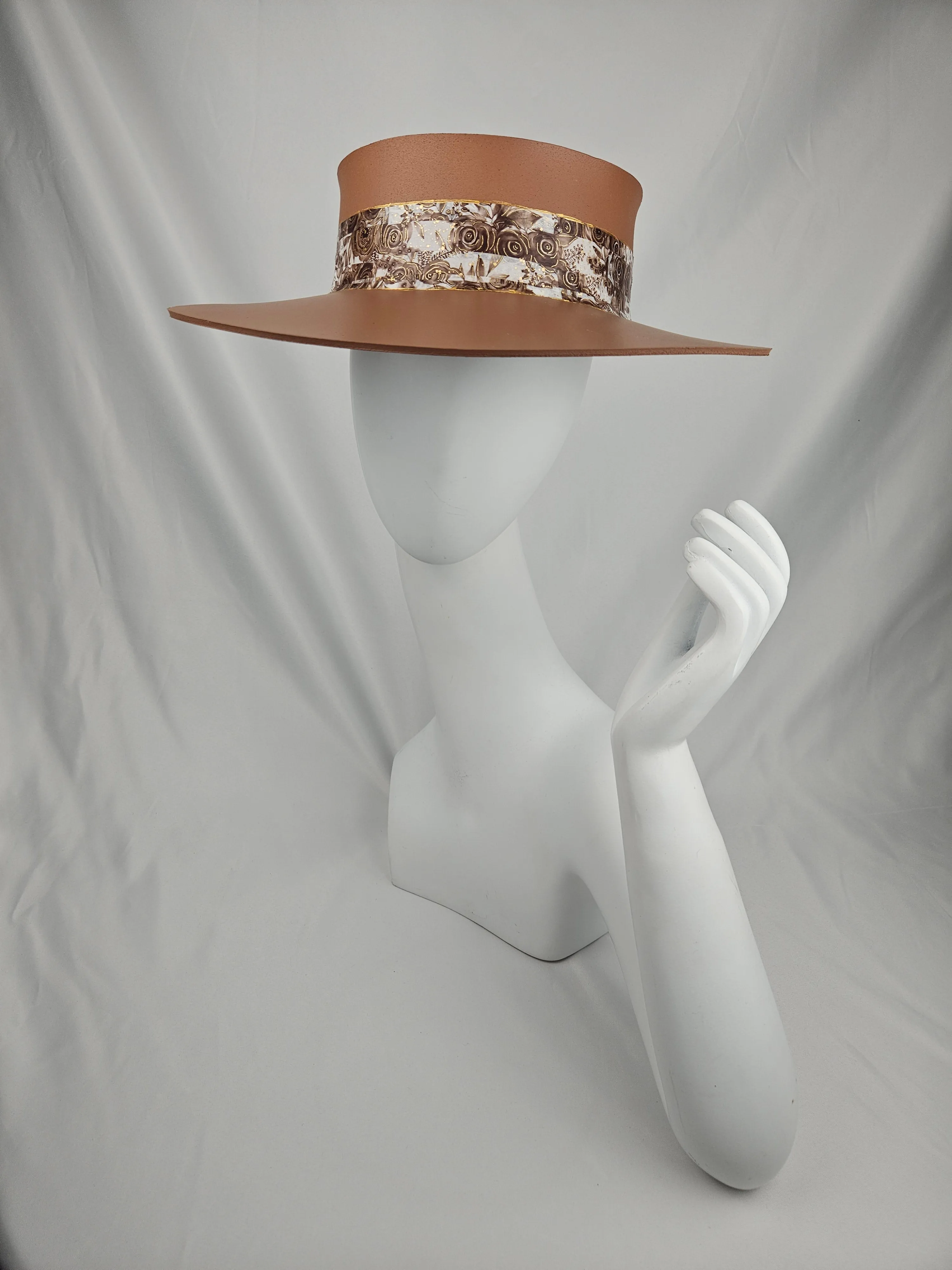 Tall Brown "LadyEVA" Visor Hat with Earthy Brown Floral Band