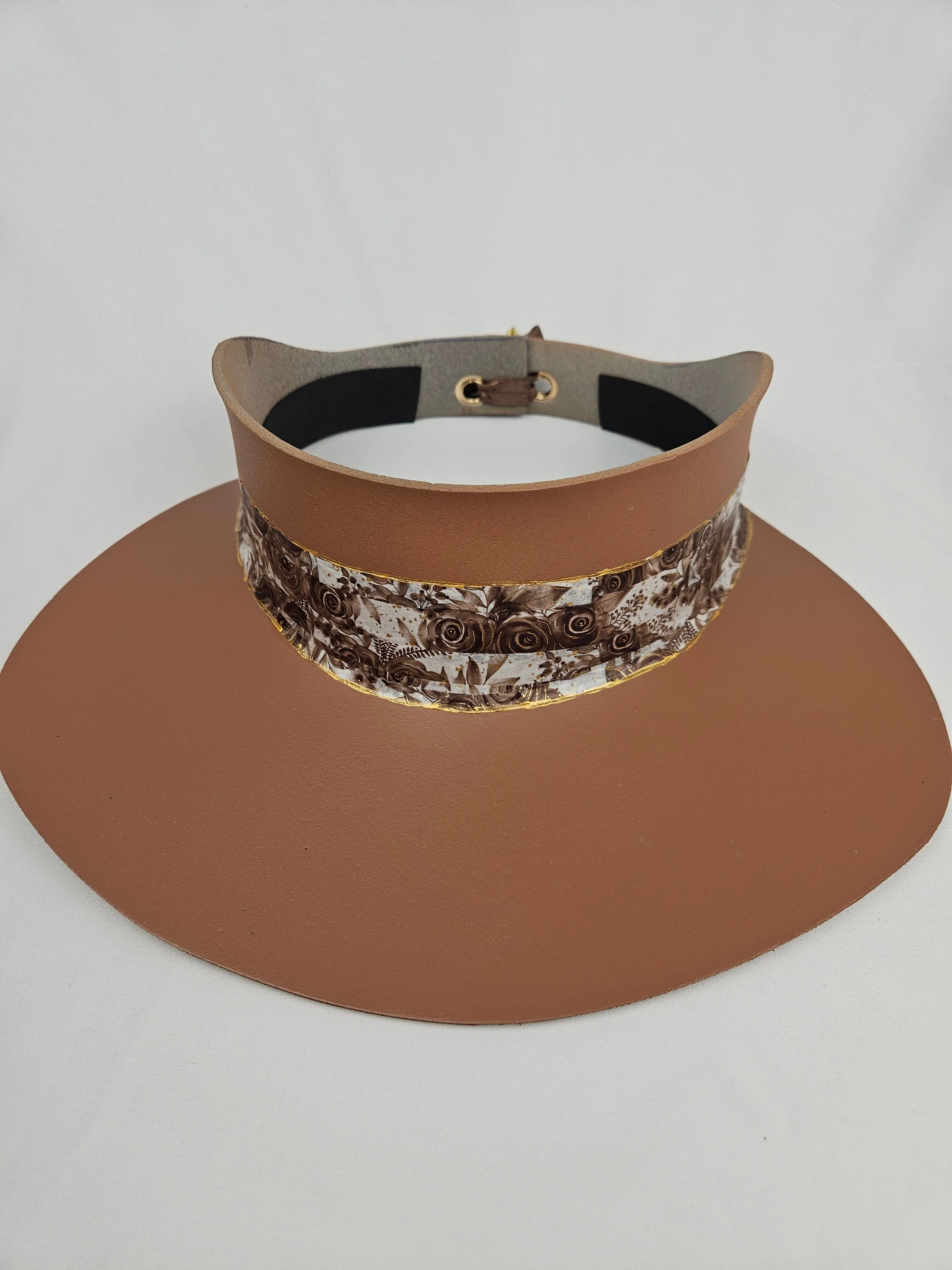 Tall Brown "LadyEVA" Visor Hat with Earthy Brown Floral Band