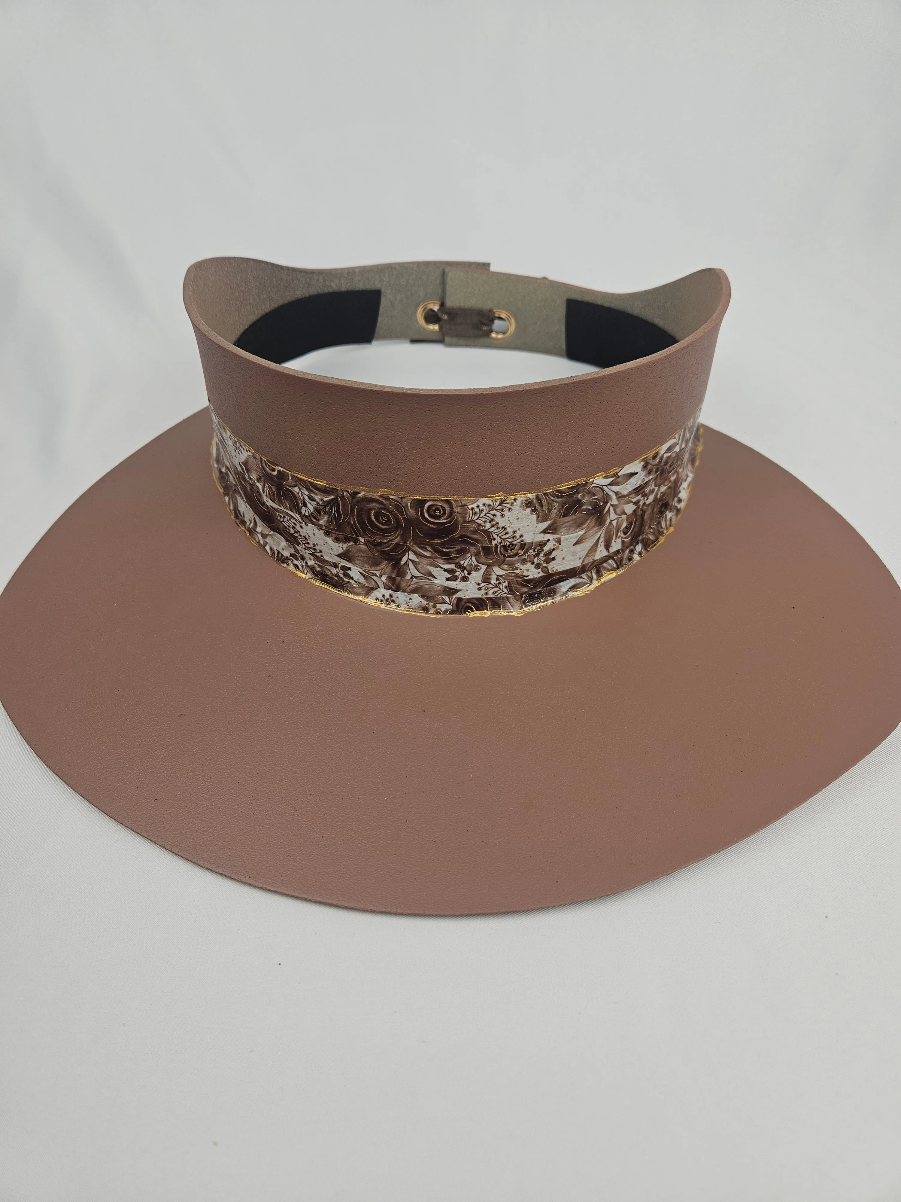 Tall Brown "LadyEVA" Visor Hat with Floral Band