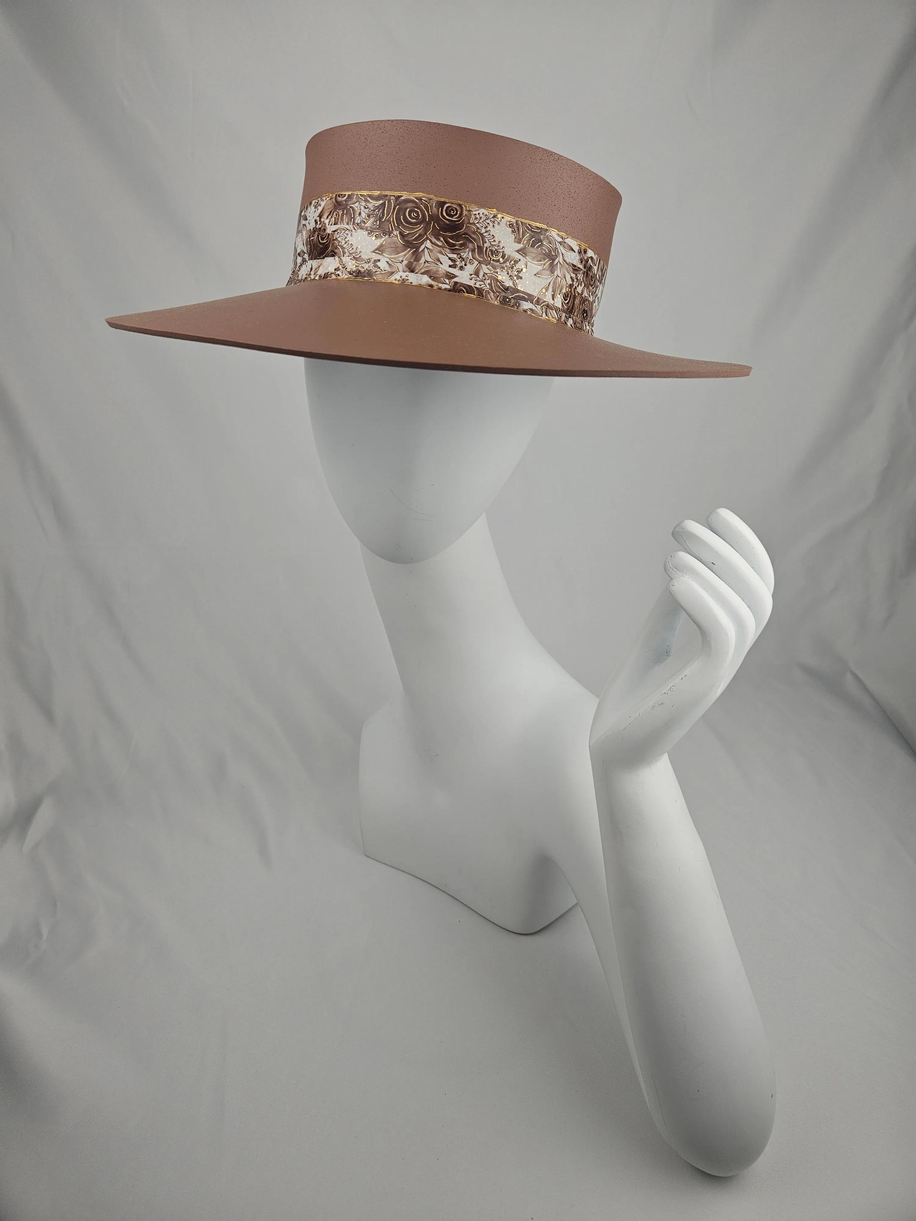 Tall Brown "LadyEVA" Visor Hat with Floral Band