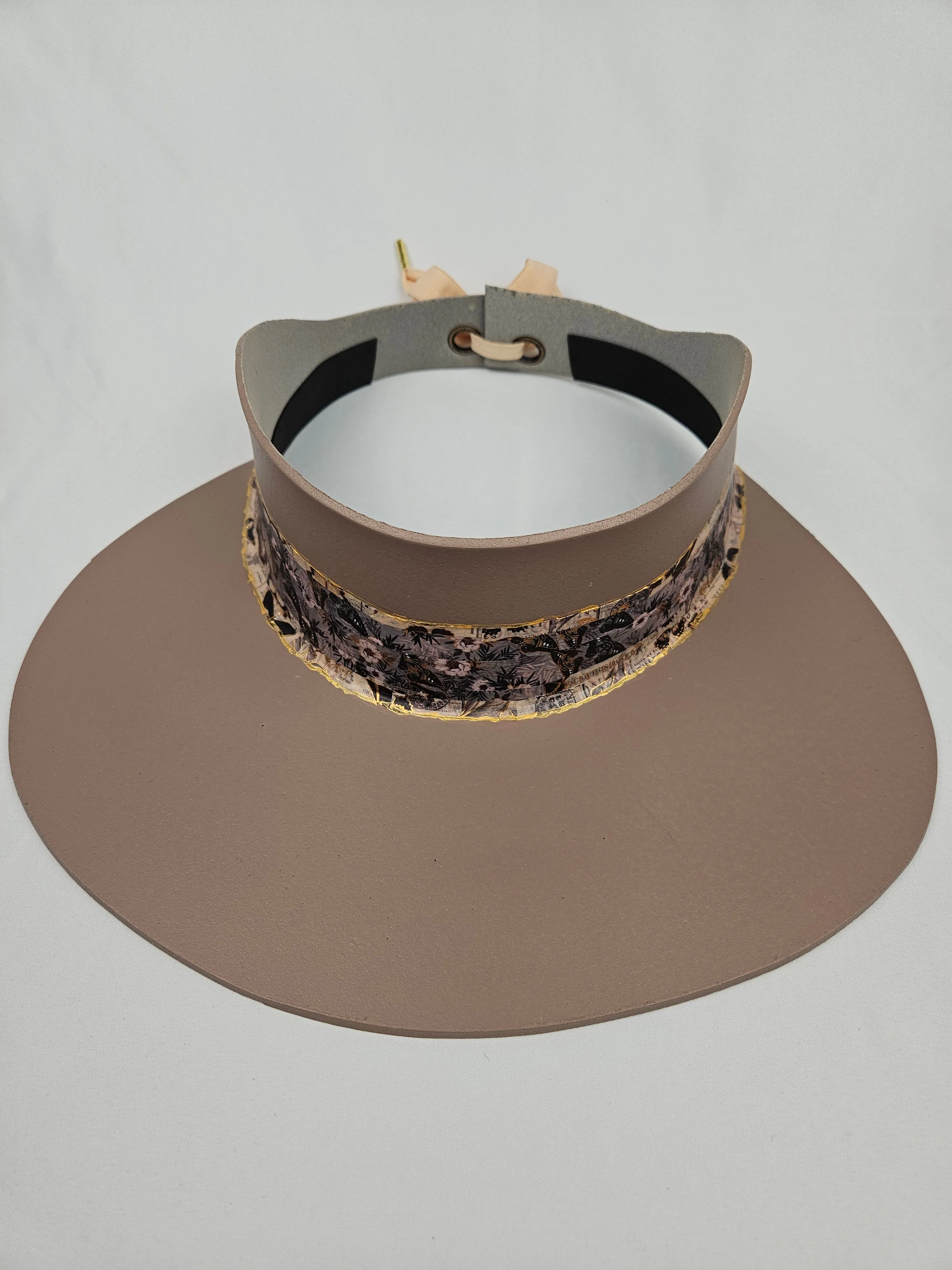 Tall Brown "LadyEVA" Visor Hat with Pink and Golden Floral Band