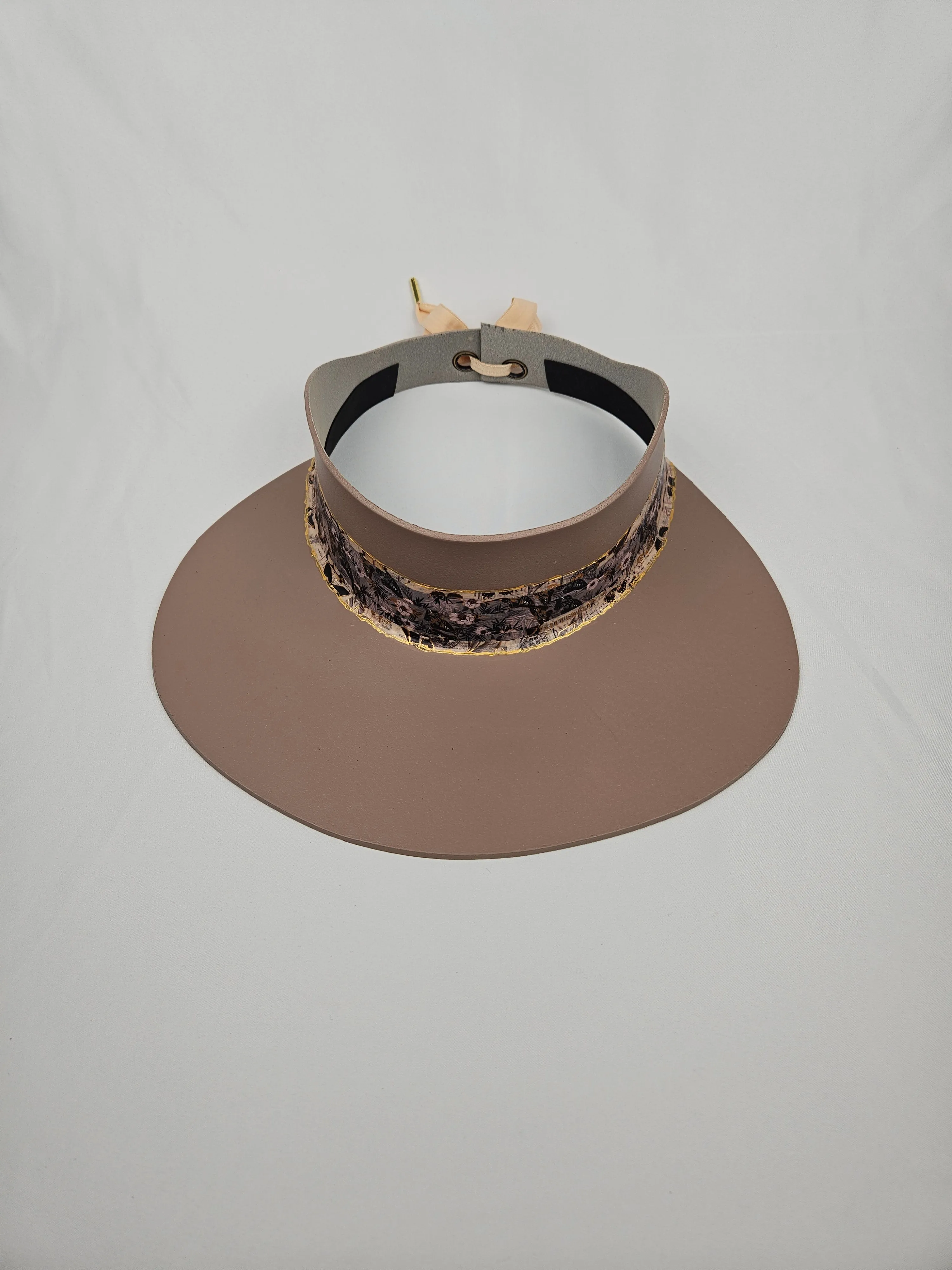 Tall Brown "LadyEVA" Visor Hat with Pink and Golden Floral Band