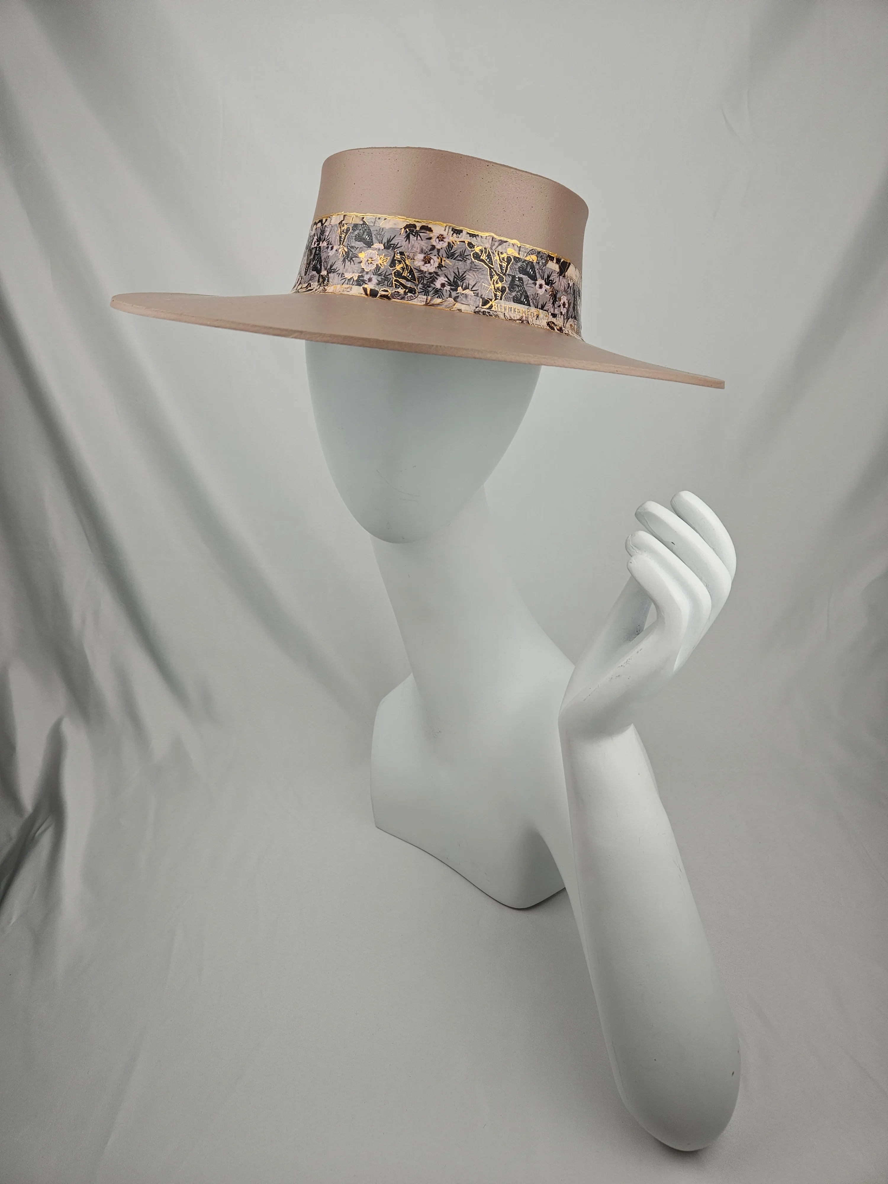 Tall Brown "LadyEVA" Visor Hat with Pink and Golden Floral Band