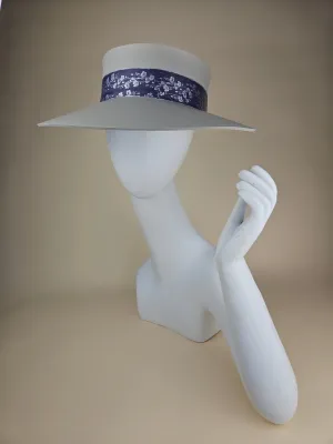 Tall Gray "LadyEVA" Visor Hat with Blue Purple and Silver Floral Band