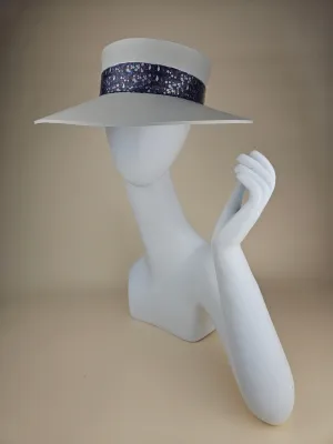 Tall Gray "LadyEVA" Visor Hat with Blue Purple, Red and Silver Floral Band