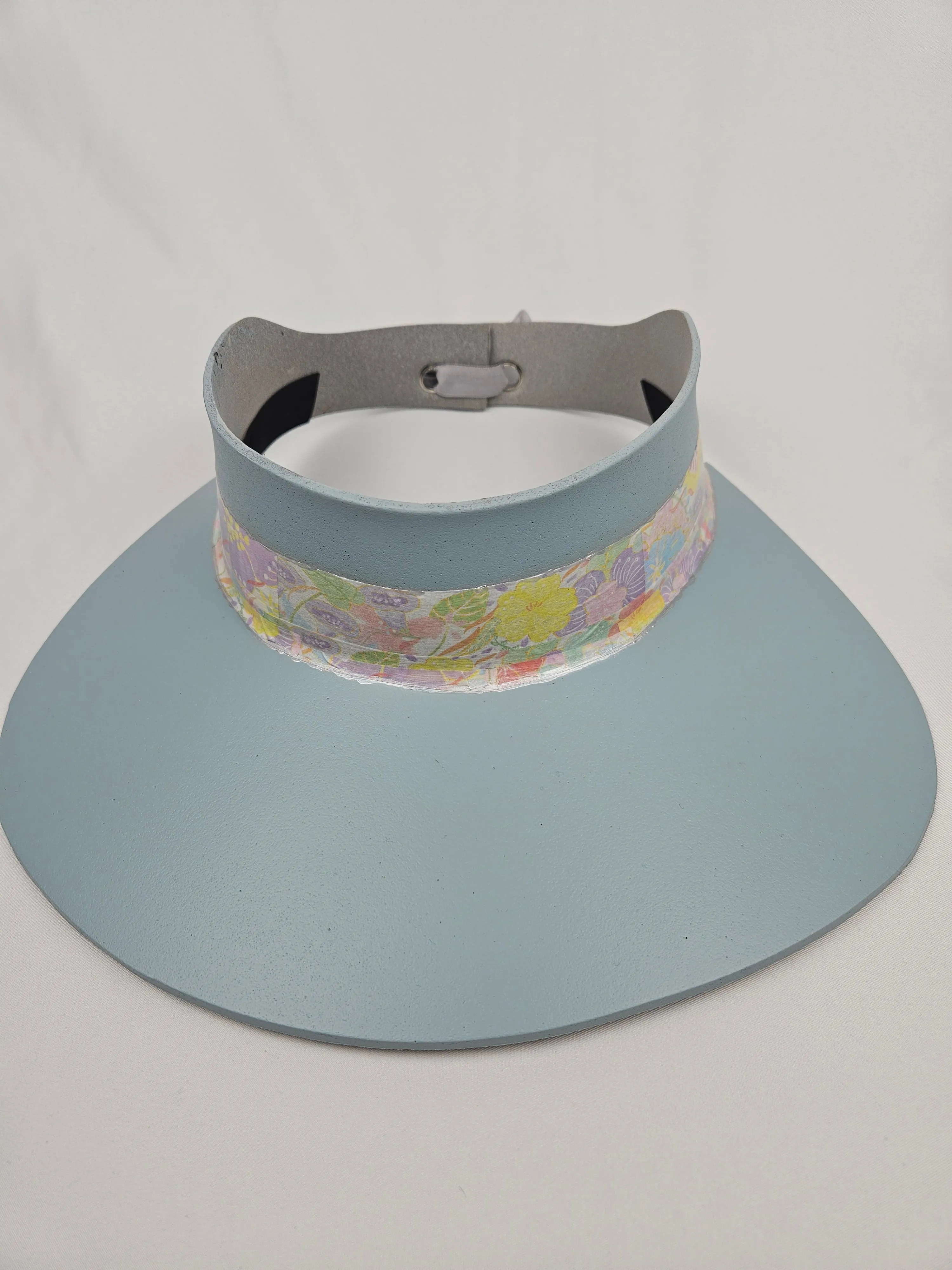 Tall Light Blue "LadyEVA" Visor Hat with Bright Pastel Floral Band