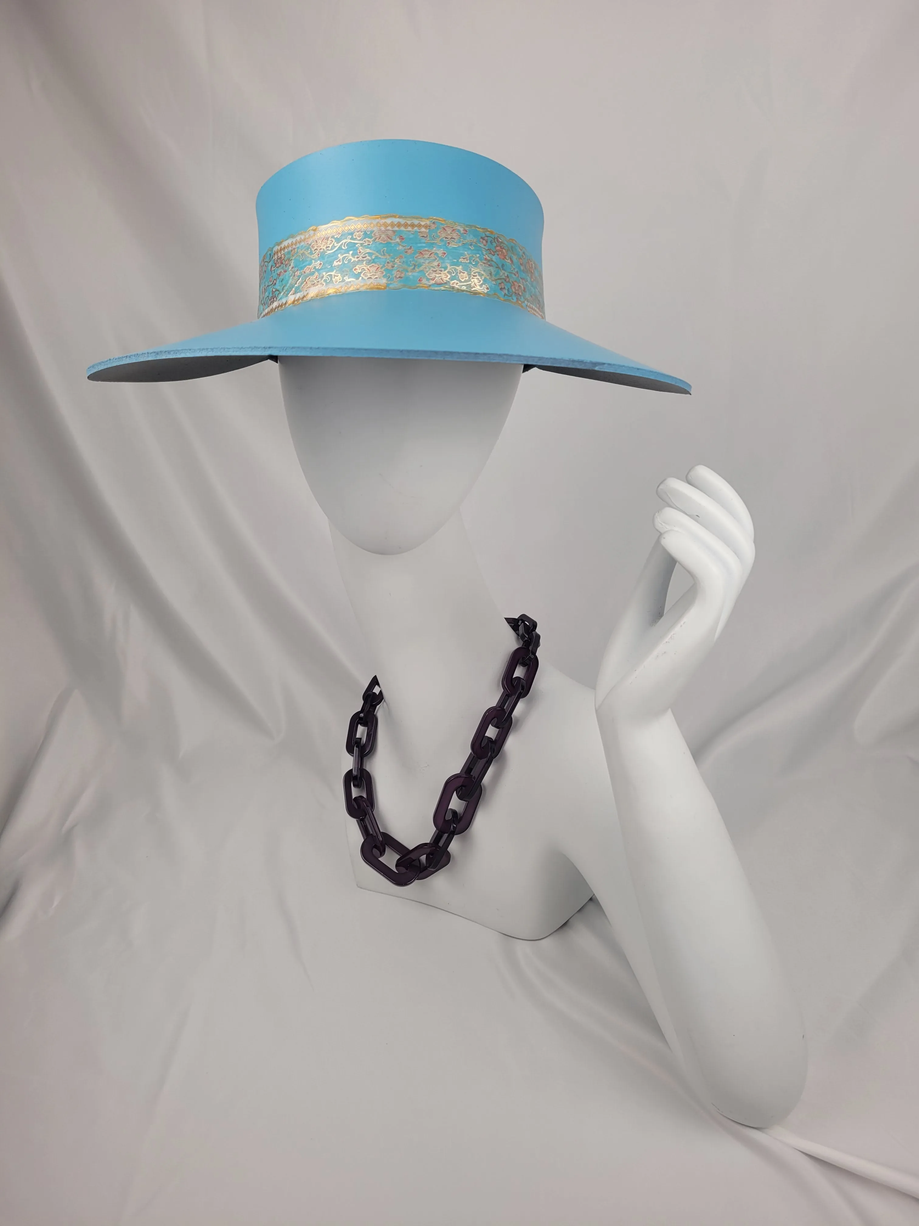 Tall Light Blue "LadyEVA" Visor Hat with Golden Band