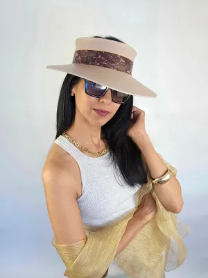 Tall Peach Gray "LadyEVA" Visor Hat with Dark Purple Marbled Band