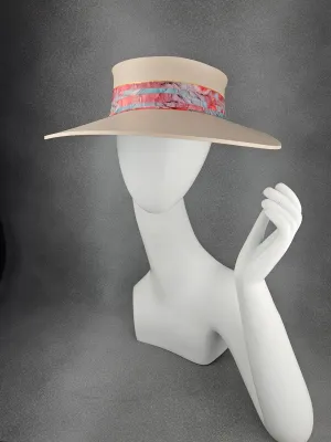 Tall Peachy Beige "LadyEVA" Visor Hat with Bright and Bold Multicolored Marbled Band